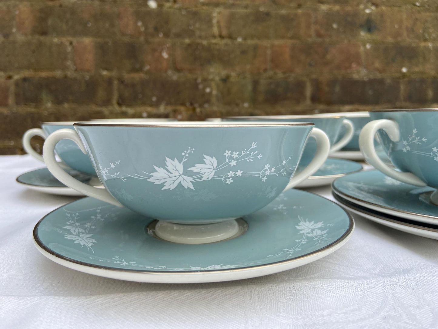 Six to Eight place Mid-Century REFLECTION Royal Doulton Dinner Service - 46 pieces in total - VGC - blue grey floral pattern with white
