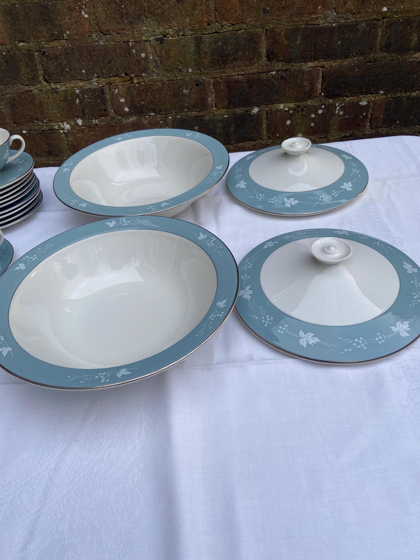 Mid-Century REFLECTION Royal Doulton Dinner Service - 83 pieces - VGC - blue grey floral pattern with white