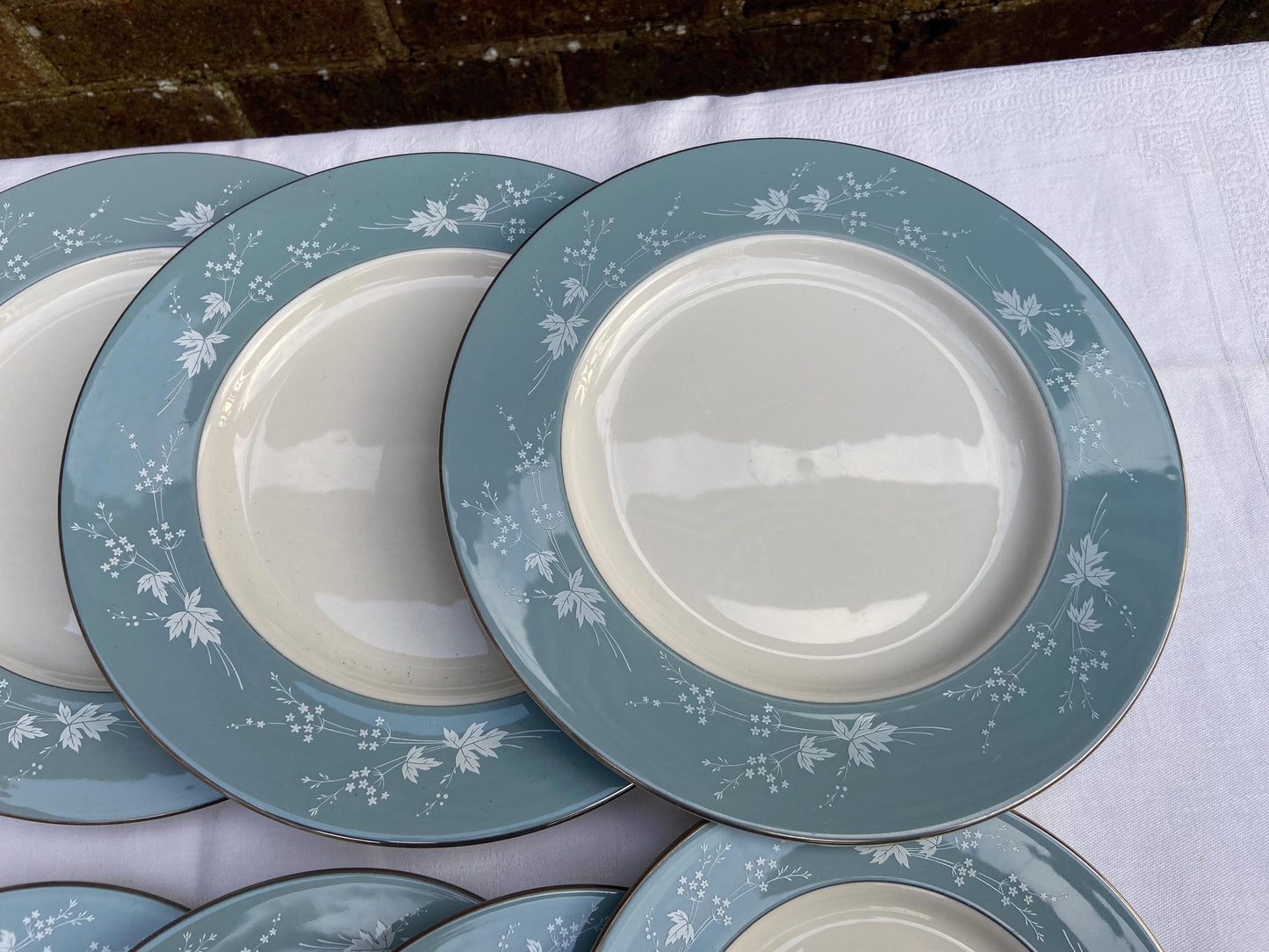 Six to Eight place Mid-Century REFLECTION Royal Doulton Dinner Service - 46 pieces in total - VGC - blue grey floral pattern with white