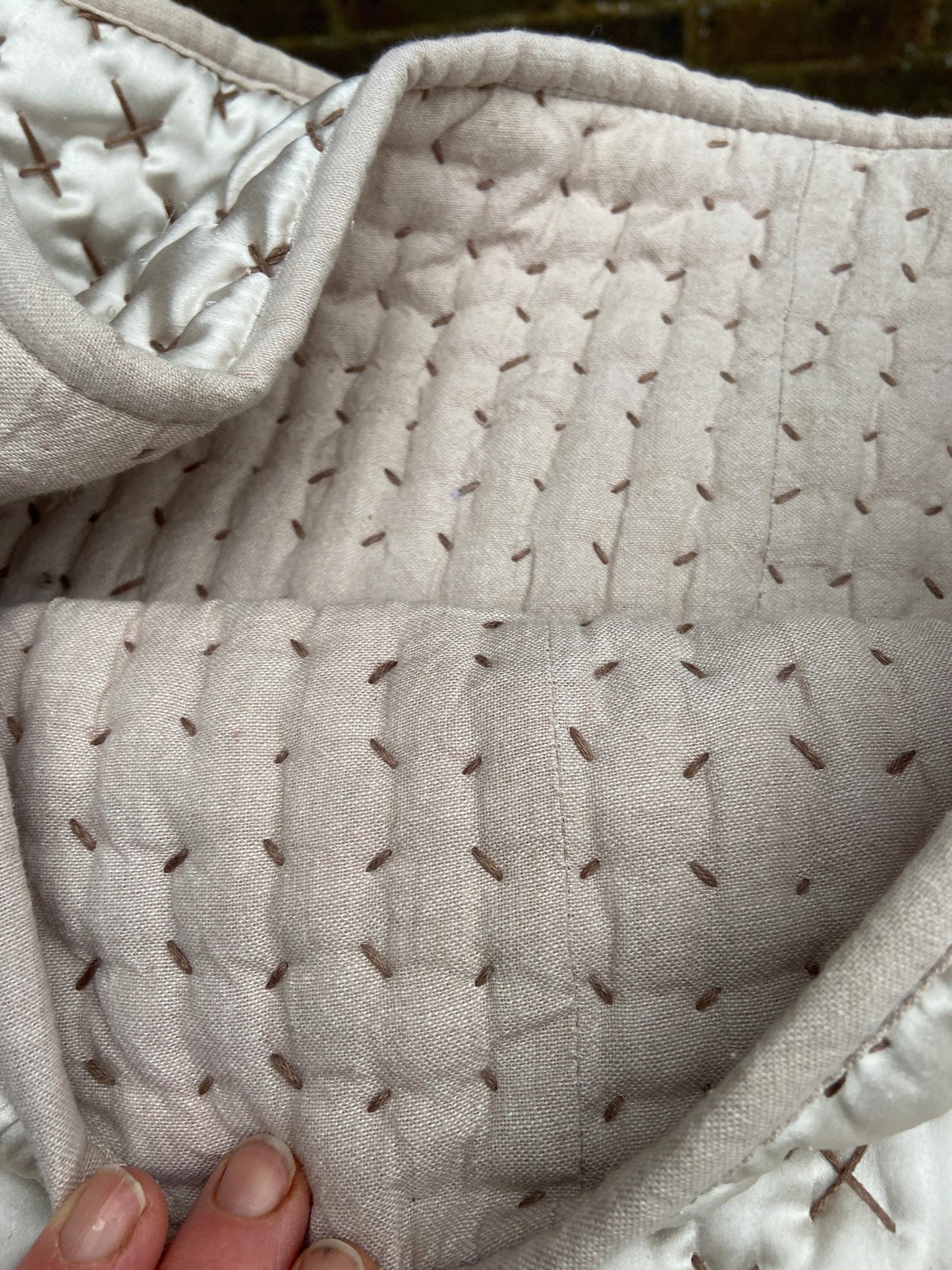 Vintage Boho Chic Indian Bed Cover or Throw - Beige, cream and Brown. Cotton and Satin like material. Very Boho Chic. Size :