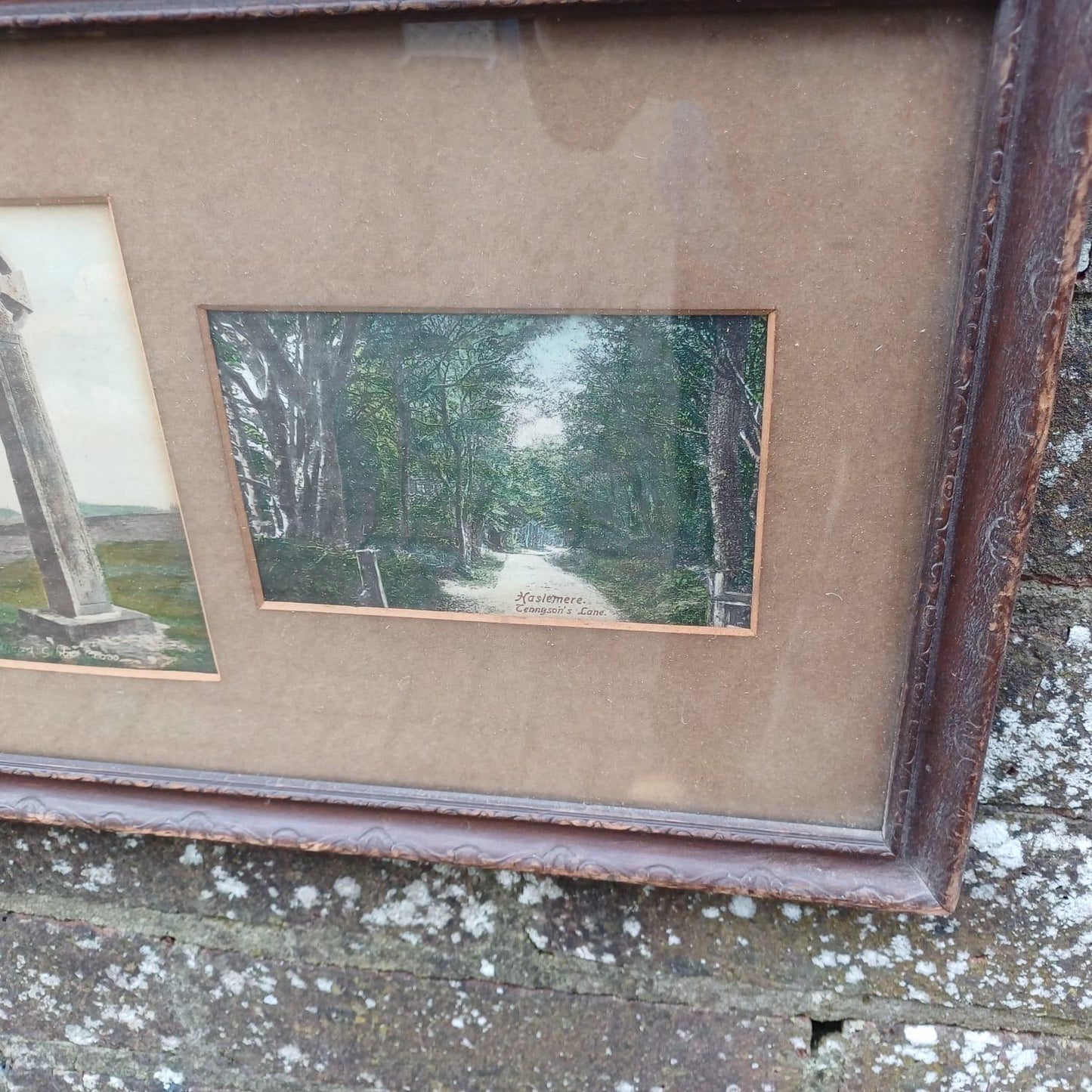 Haslemere and Hindhead, Surrey - Charming Vintage Postcards in carved 1900s Wooden Frame - Stephen's Hill, Gibbet Cross, Tennyson's Lane
