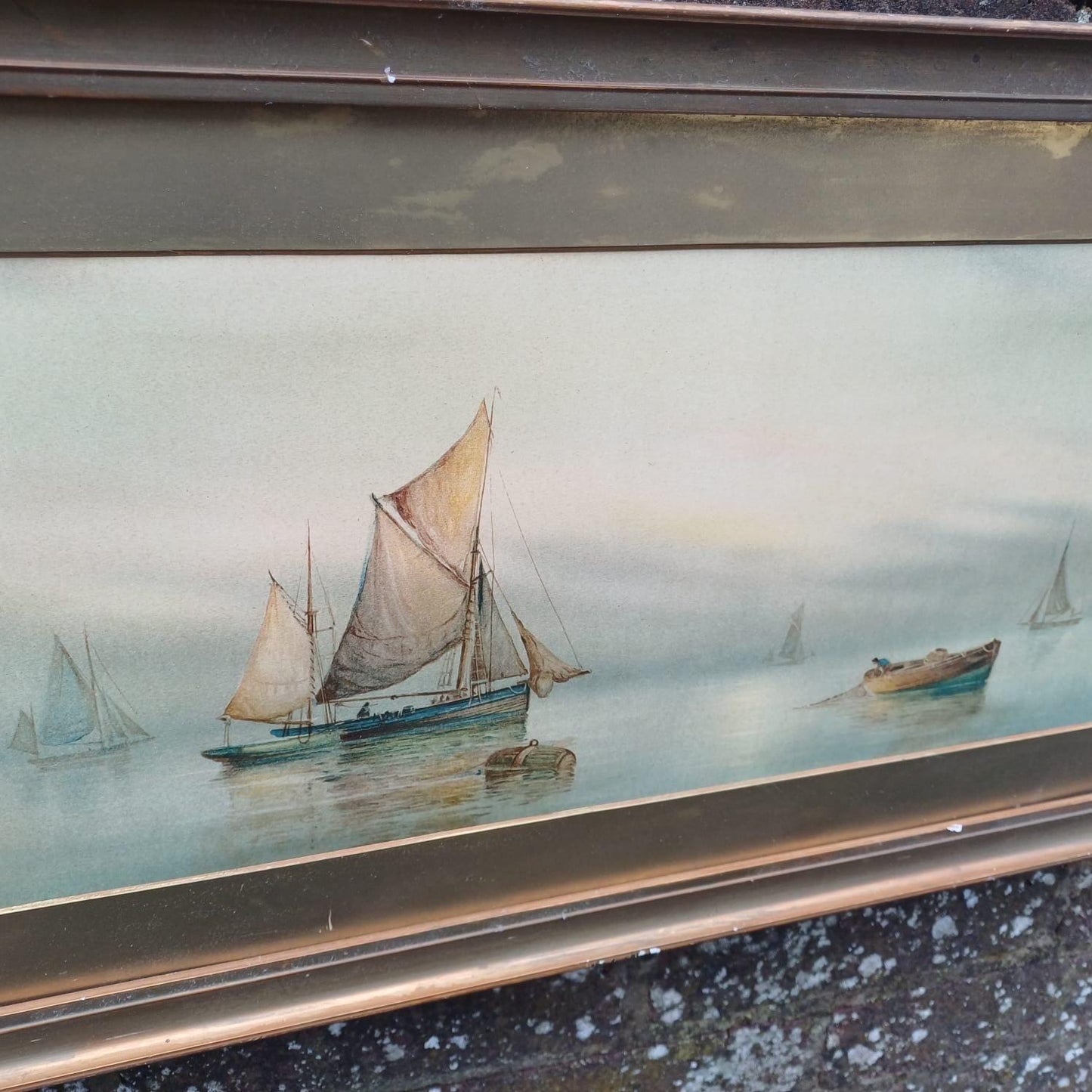 Garmin Morris Early 1900s Vintage Seascape Prints x 2 - in vintage frames and mounts - Dawn and Misty Evening