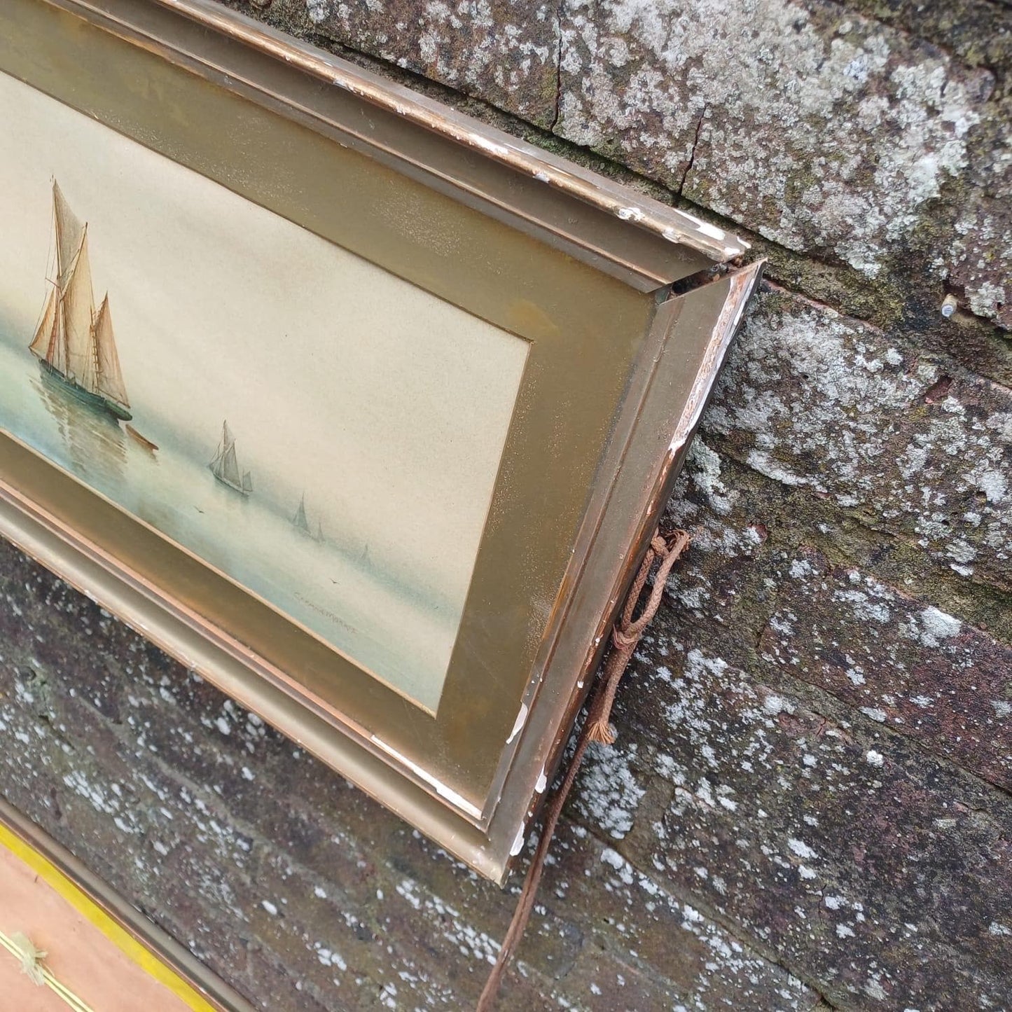Garmin Morris Early 1900s Vintage Seascape Prints x 2 - in vintage frames and mounts - Dawn and Misty Evening