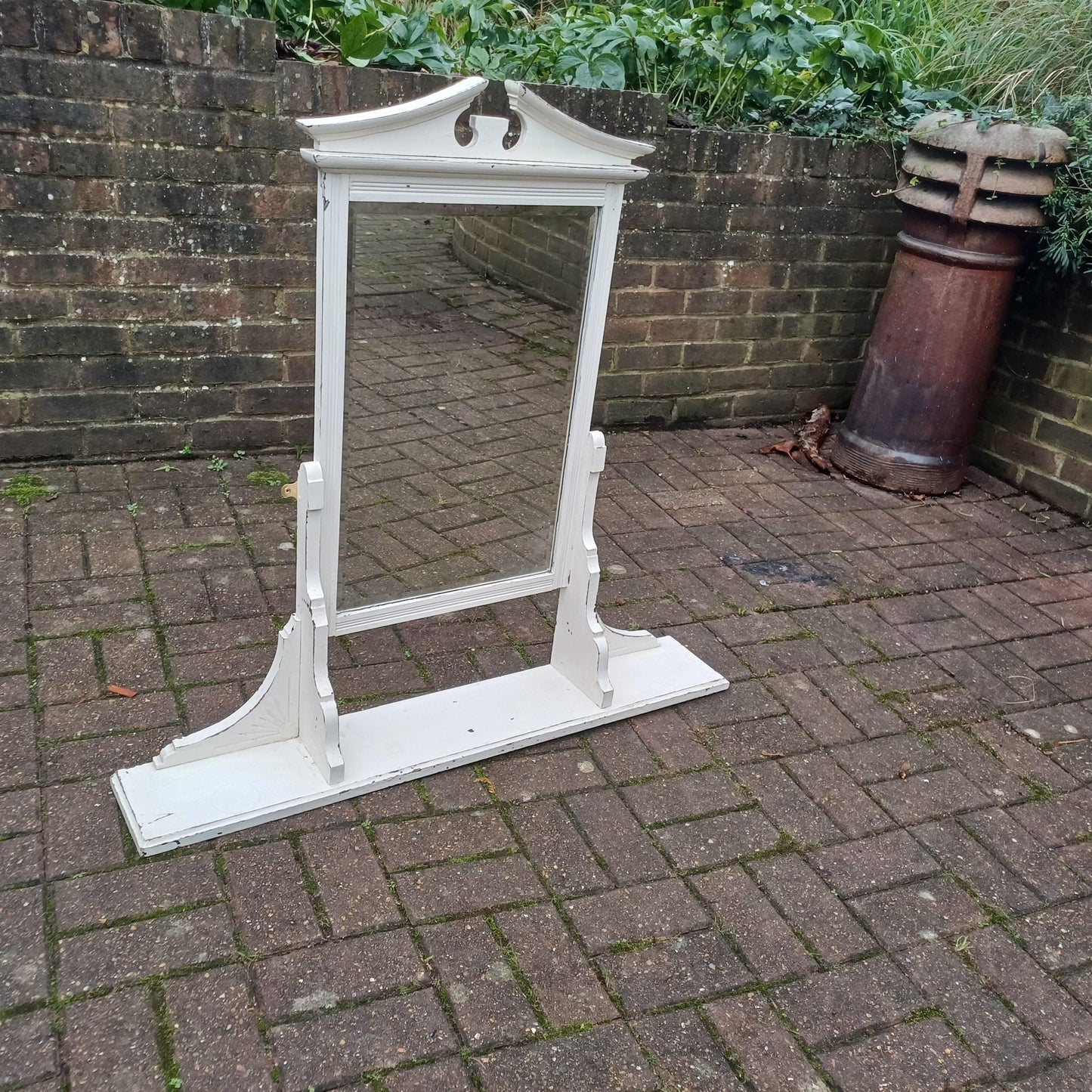 Superb Large Victorian Vintage Painted Walnut Decorative Mirror with Shelf. FREE HAND Delivery.