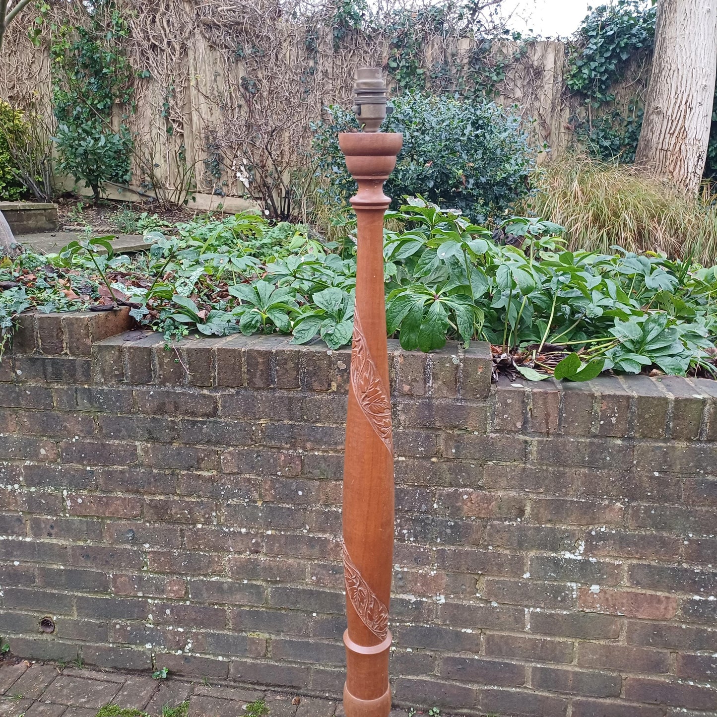 Vintage 60’s Teak Standard Lamp Fantastic Spiral Carved Decoration.