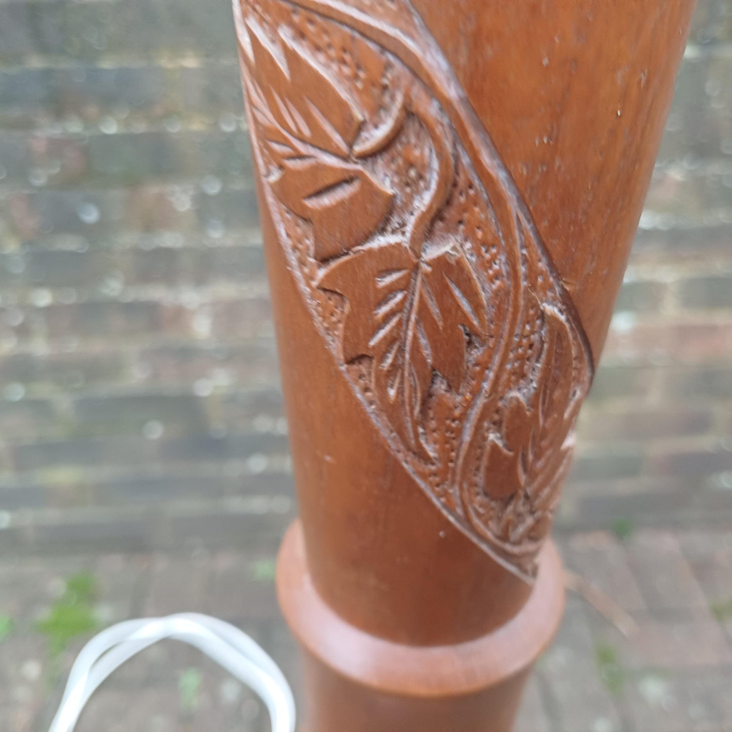 Vintage 60’s Teak Standard Lamp Fantastic Spiral Carved Decoration.
