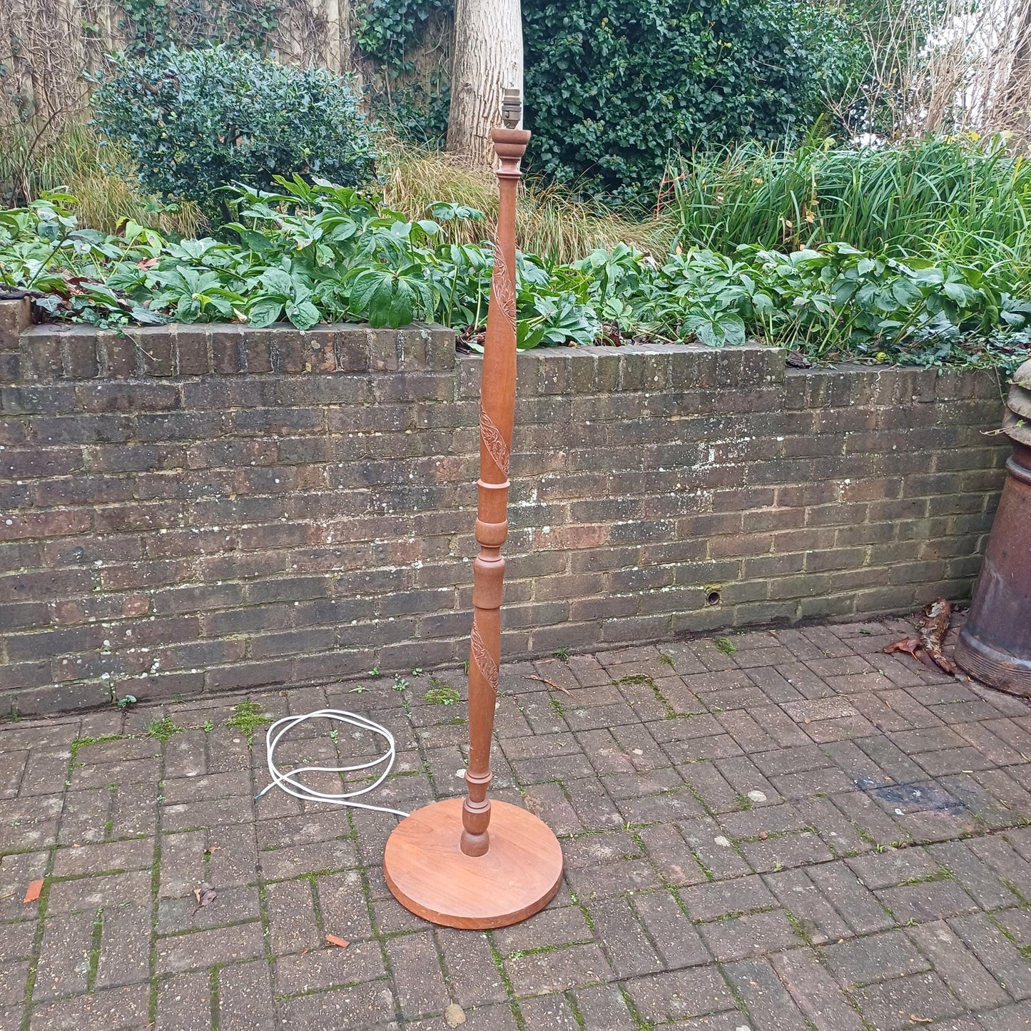 Vintage 60’s Teak Standard Lamp Fantastic Spiral Carved Decoration.