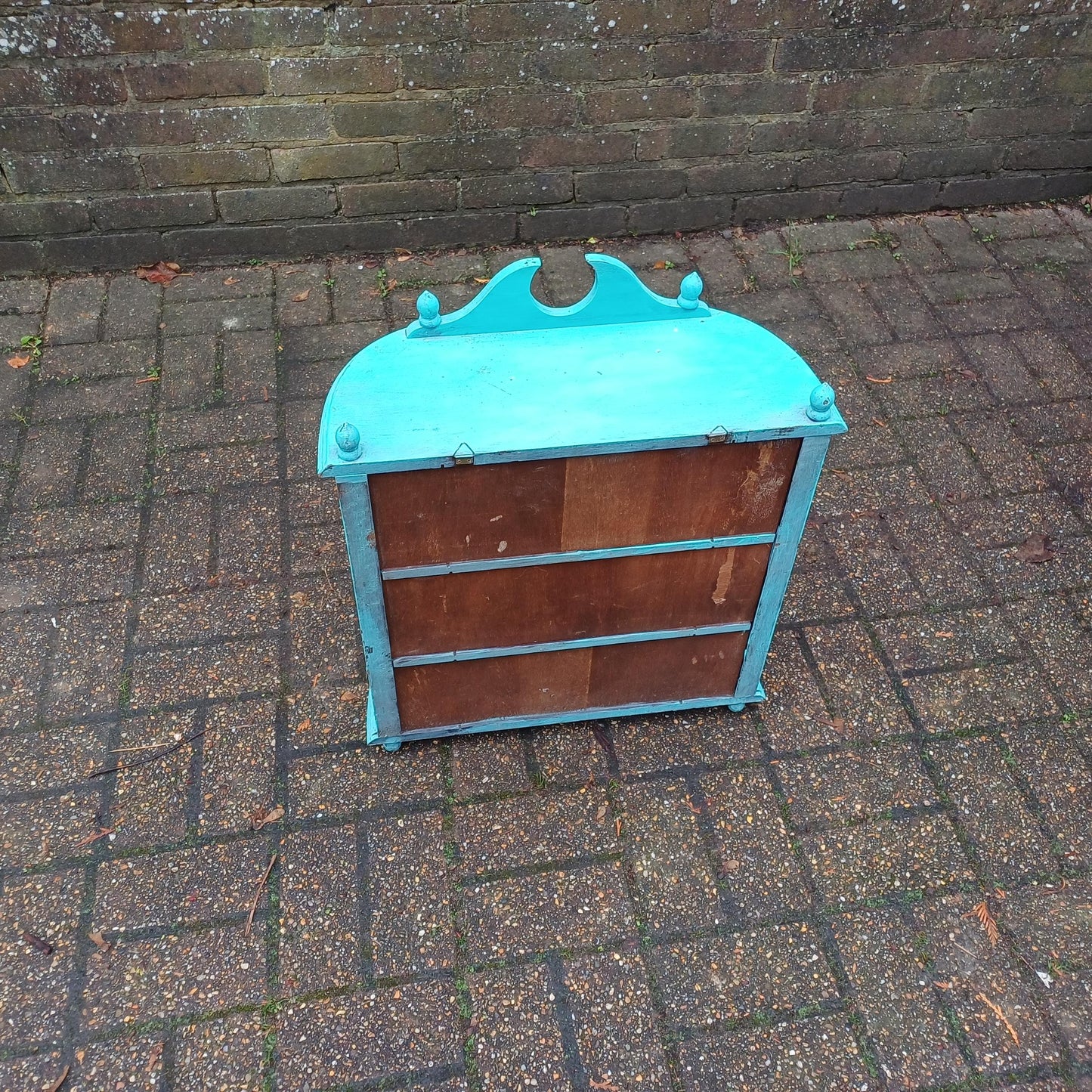 Bespoke Upcycled Glazed Display Cupboard in Turquoise with Decoupage Decoration Shabby Chic Chintz.