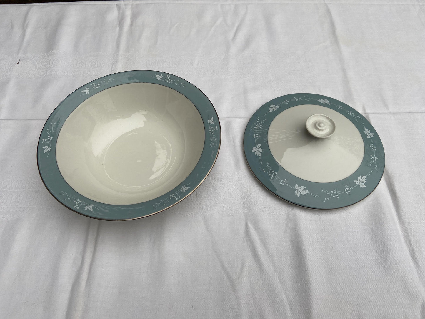 Six to Eight place Mid-Century REFLECTION Royal Doulton Dinner Service - 46 pieces in total - VGC - blue grey floral pattern with white