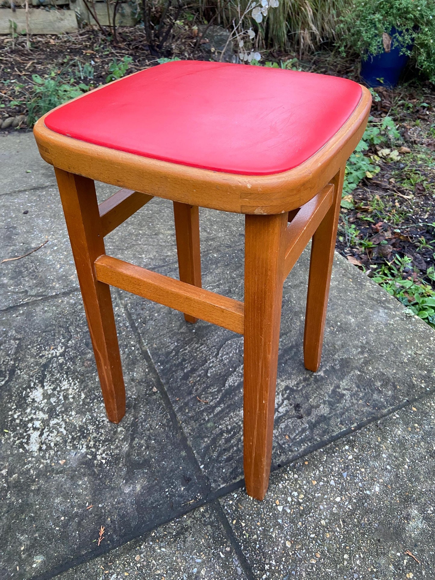 Pair Red Vintage Kitchen Stools - Made in Romania, Eastern European