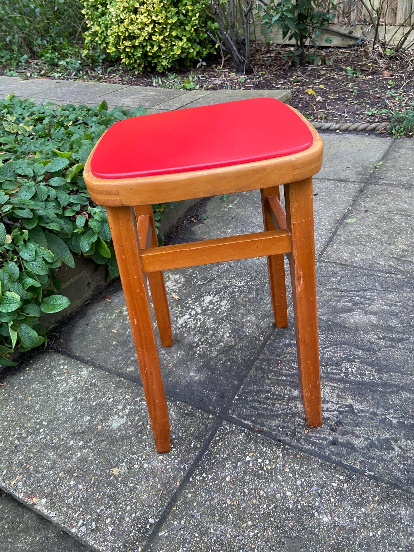 Red Vintage Kitchen Stool - Made in Romania, Eastern European