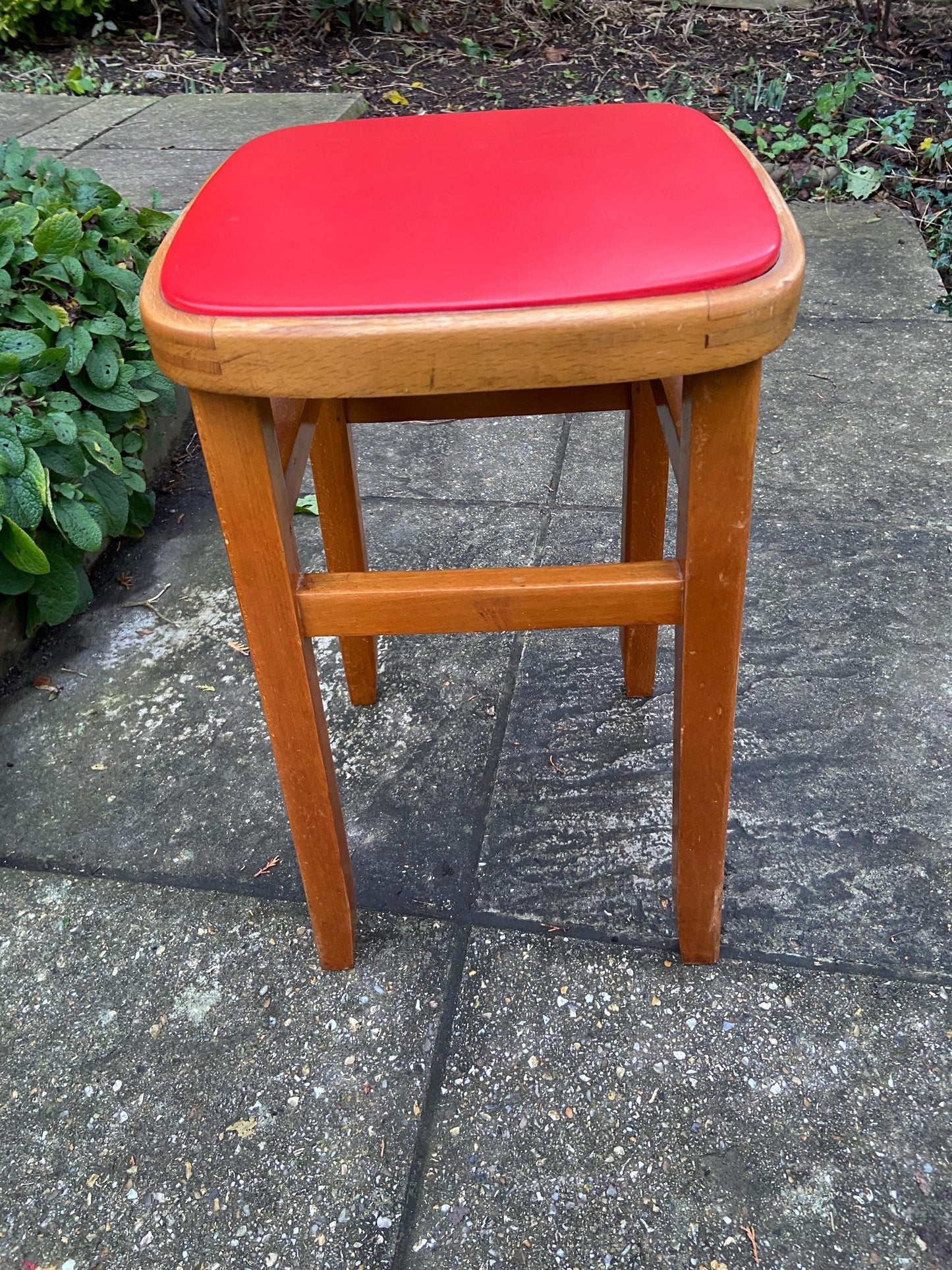 Red Vintage Kitchen Stool - Made in Romania, Eastern European