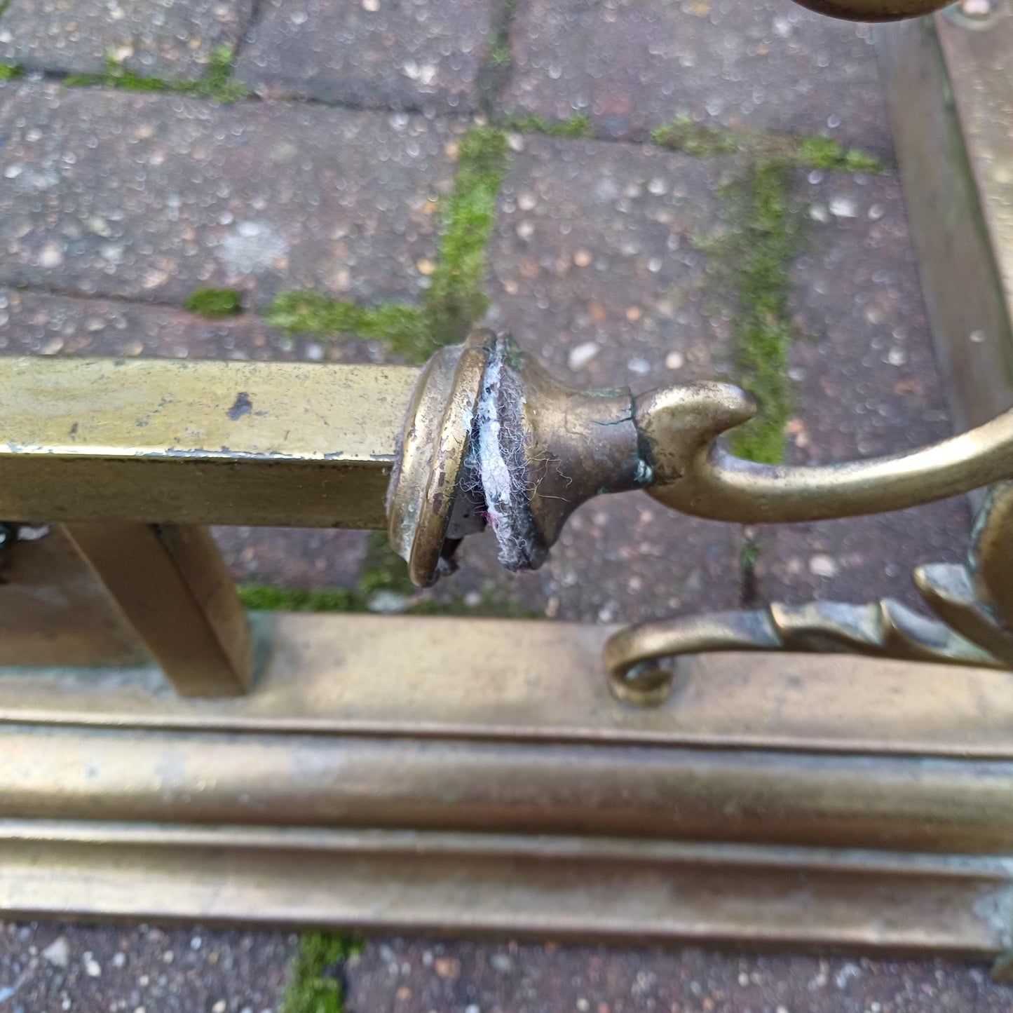 Large Vintage Brass Art Nouveau Fireplace Fender with Aged Gold Patina