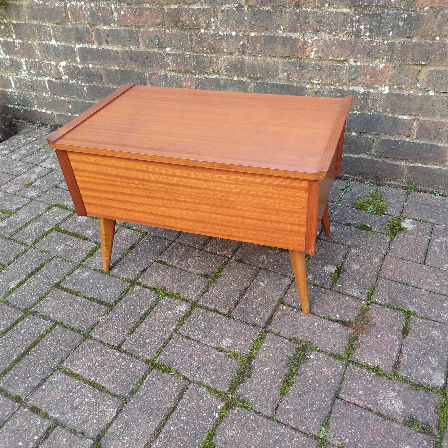 Large Retro Mid-Century Teak Workbox - 1960s Storage with Fitted Interior, Sliding Compartment Iconic Legs - Stylish & Versatile