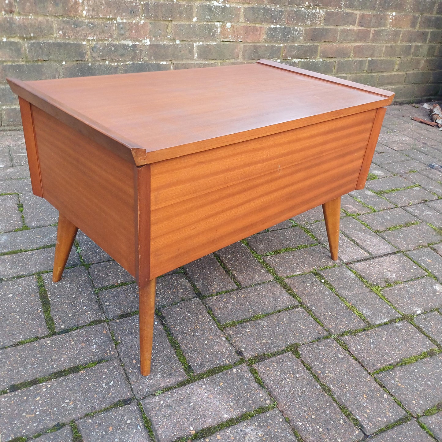 Large Retro Mid-Century Teak Workbox - 1960s Storage with Fitted Interior, Sliding Compartment Iconic Legs - Stylish & Versatile