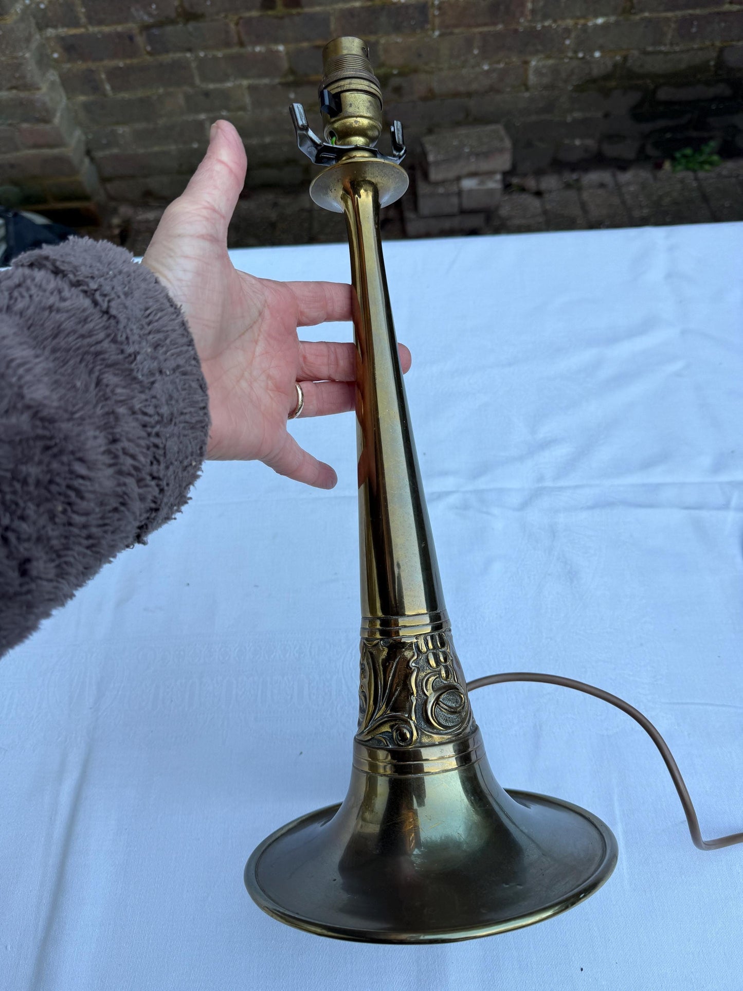 Art nouveau metal vintage table lamp - 49cm tall