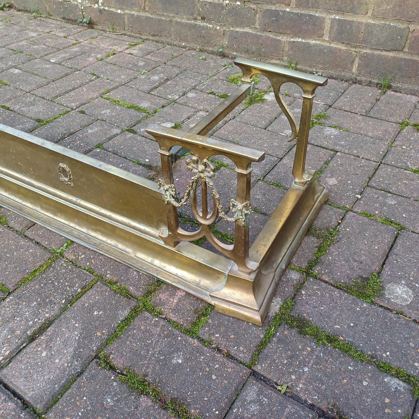 Large Vintage Brass Victorian Fireplace Fender with Aged Patina - Decorative Antique Hearth Piece