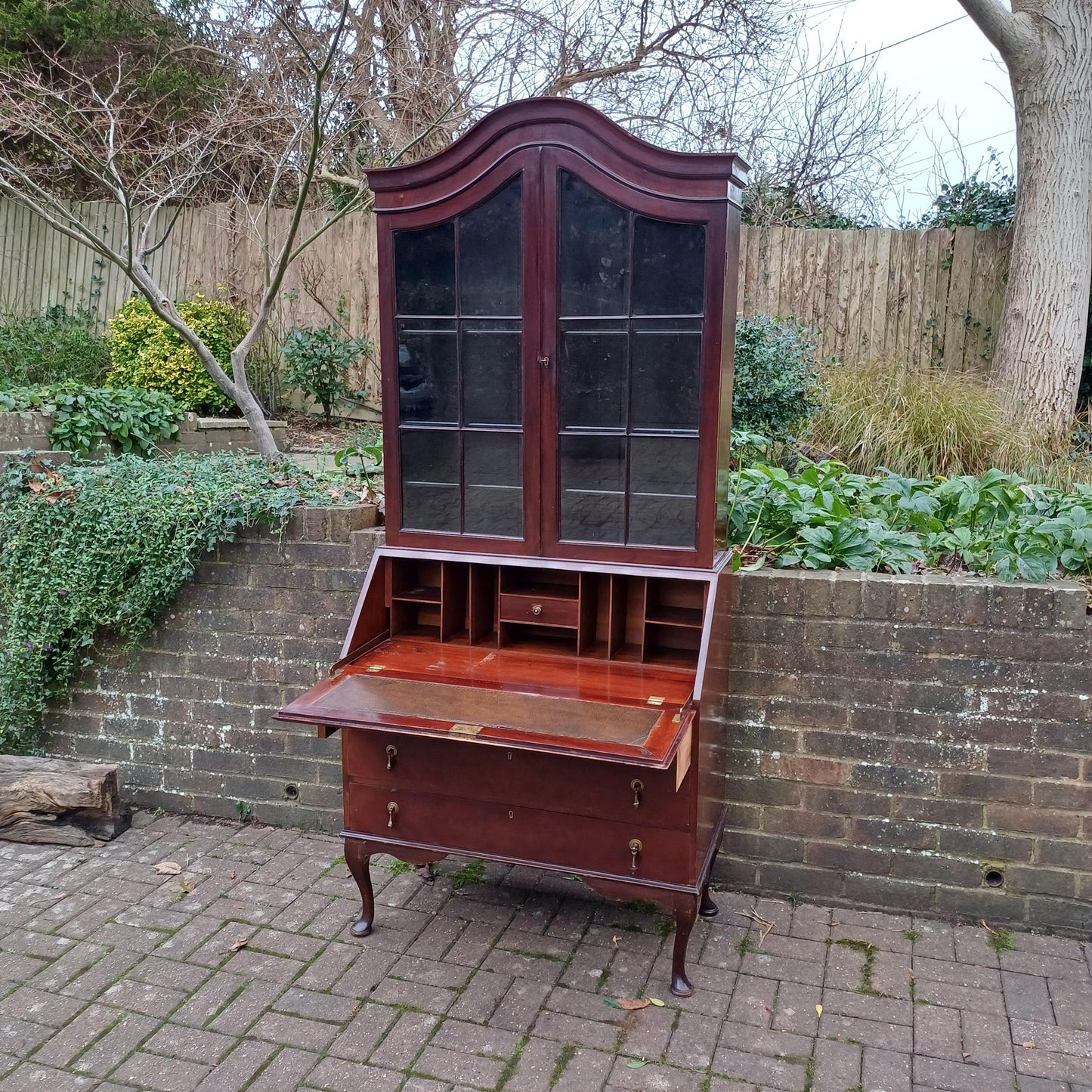 Large Early 20th Century Mahogany Bureau Bookcase Chest of Drawers Desk Glazed Cupboard FREE HAND Delivery