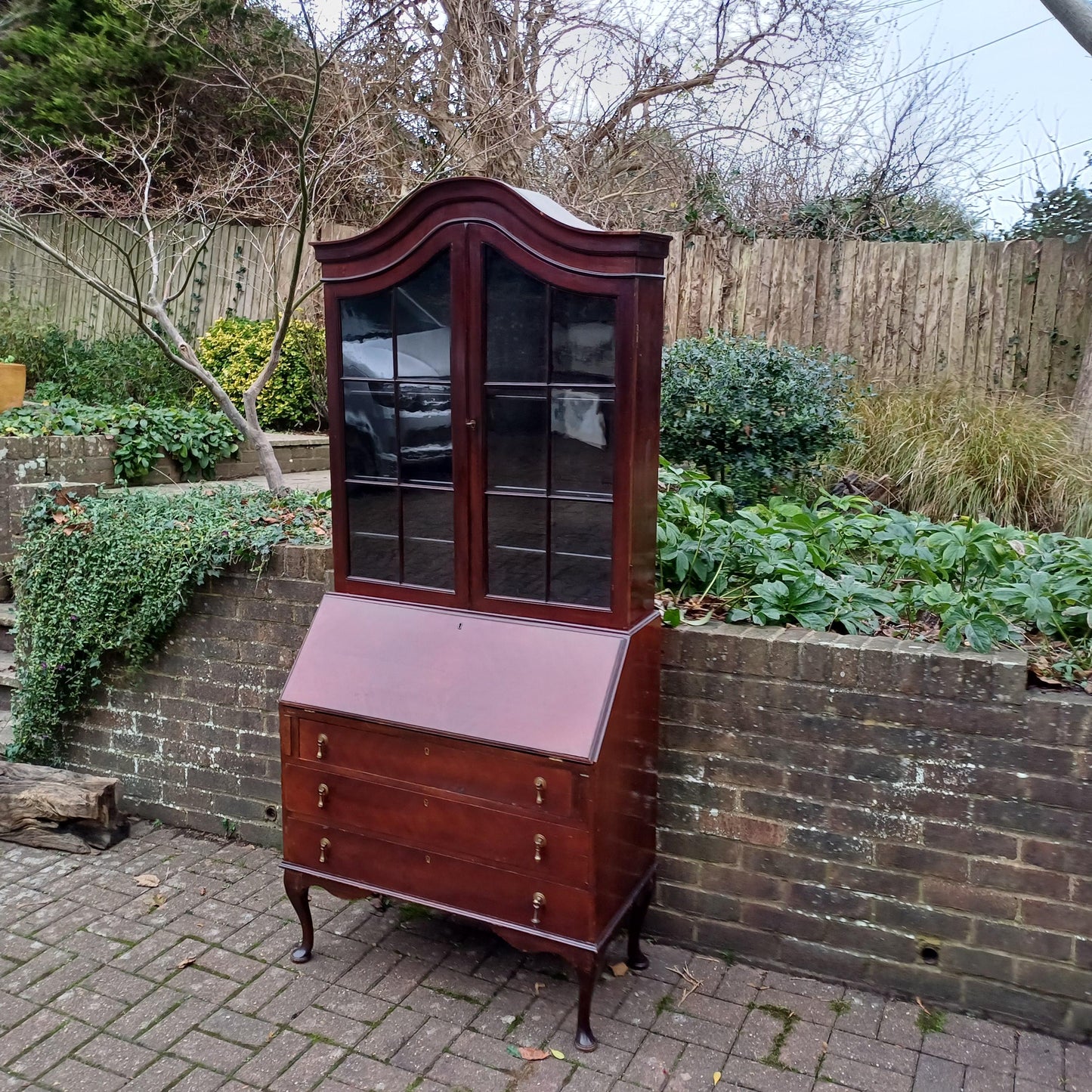 Large Early 20th Century Mahogany Bureau Bookcase Chest of Drawers Desk Glazed Cupboard FREE HAND Delivery