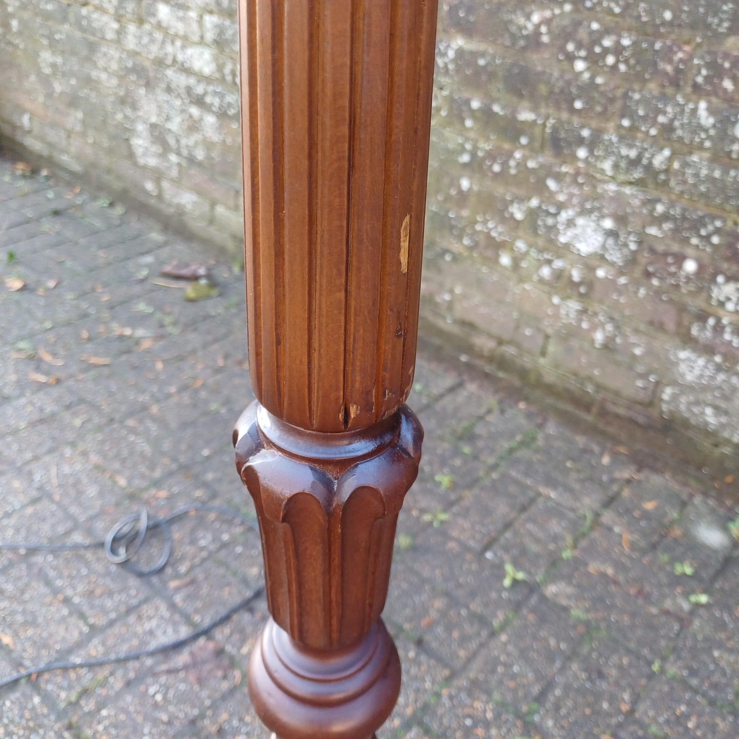 Imposing Vintage 1960s Solid Beech Standard Lamp with Carved Details and Dark Finish