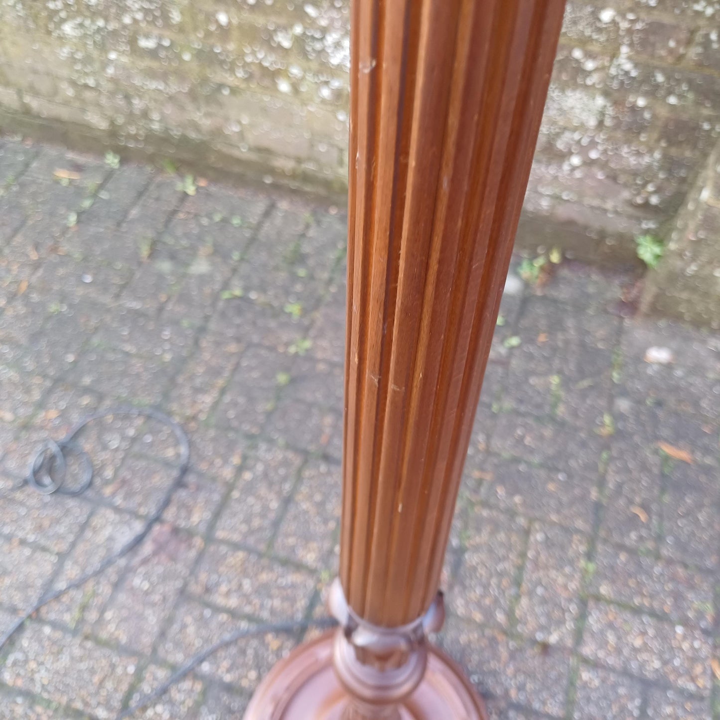 Imposing Vintage 1960s Solid Beech Standard Lamp with Carved Details and Dark Finish