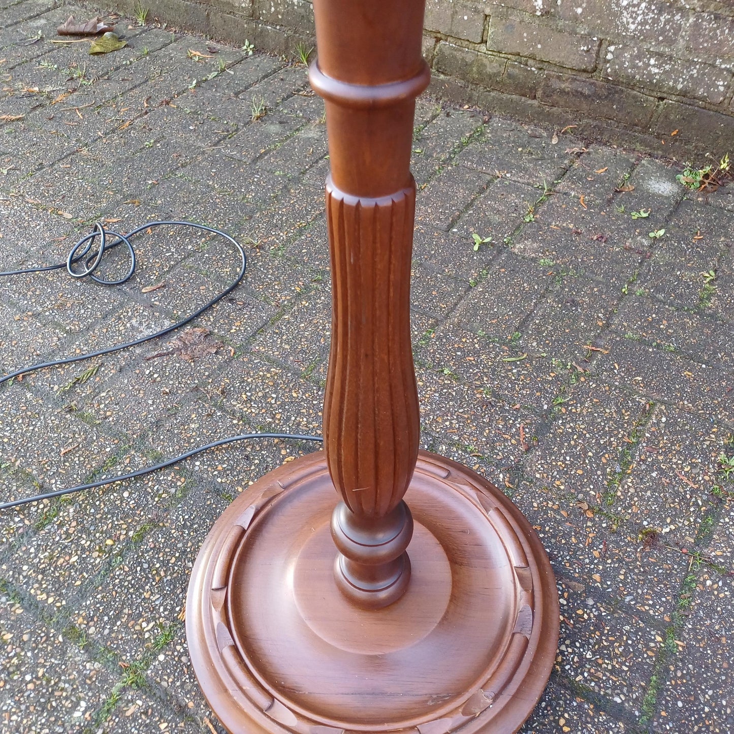 Imposing Vintage 1960s Solid Beech Standard Lamp with Carved Details and Dark Finish