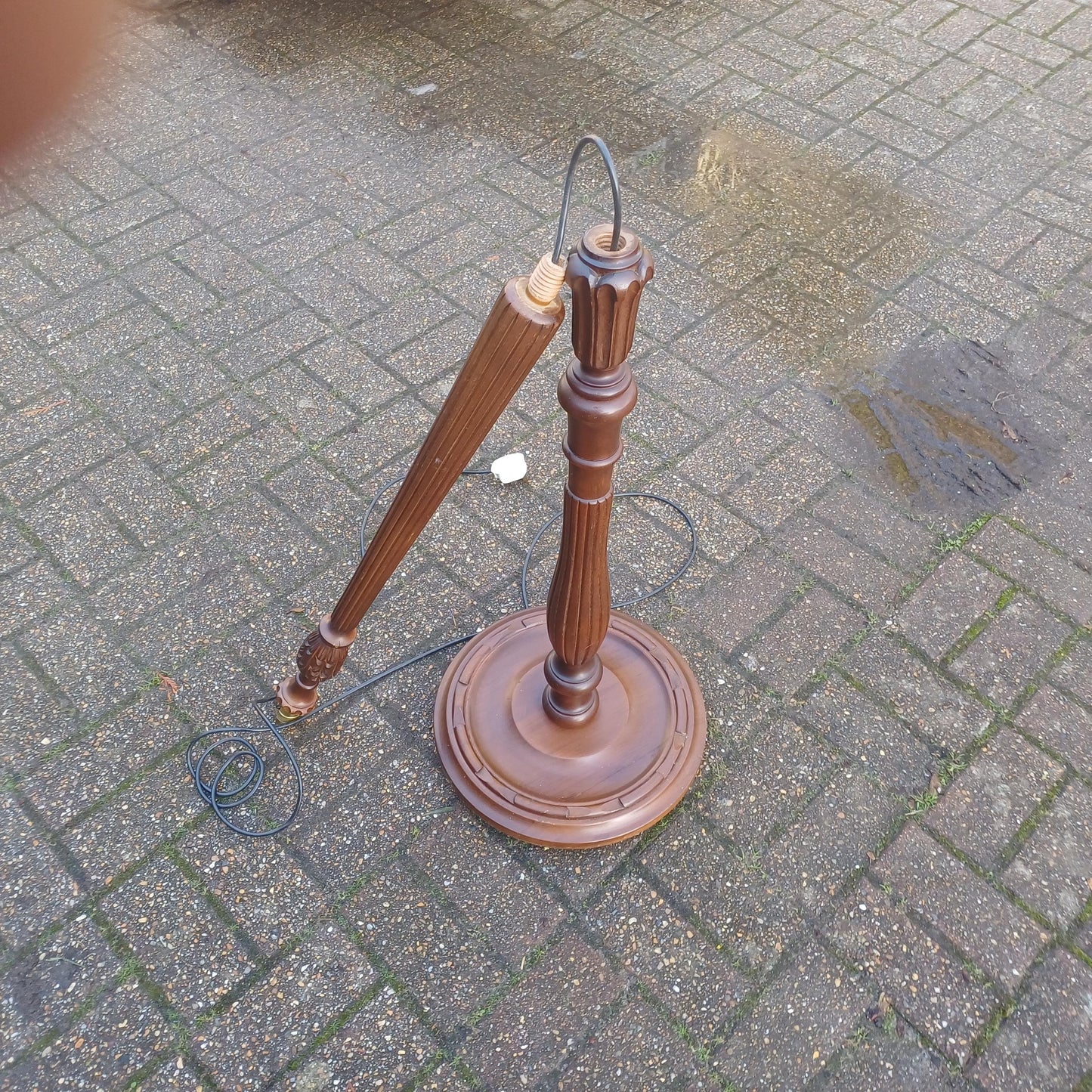Imposing Vintage 1960s Solid Beech Standard Lamp with Carved Details and Dark Finish