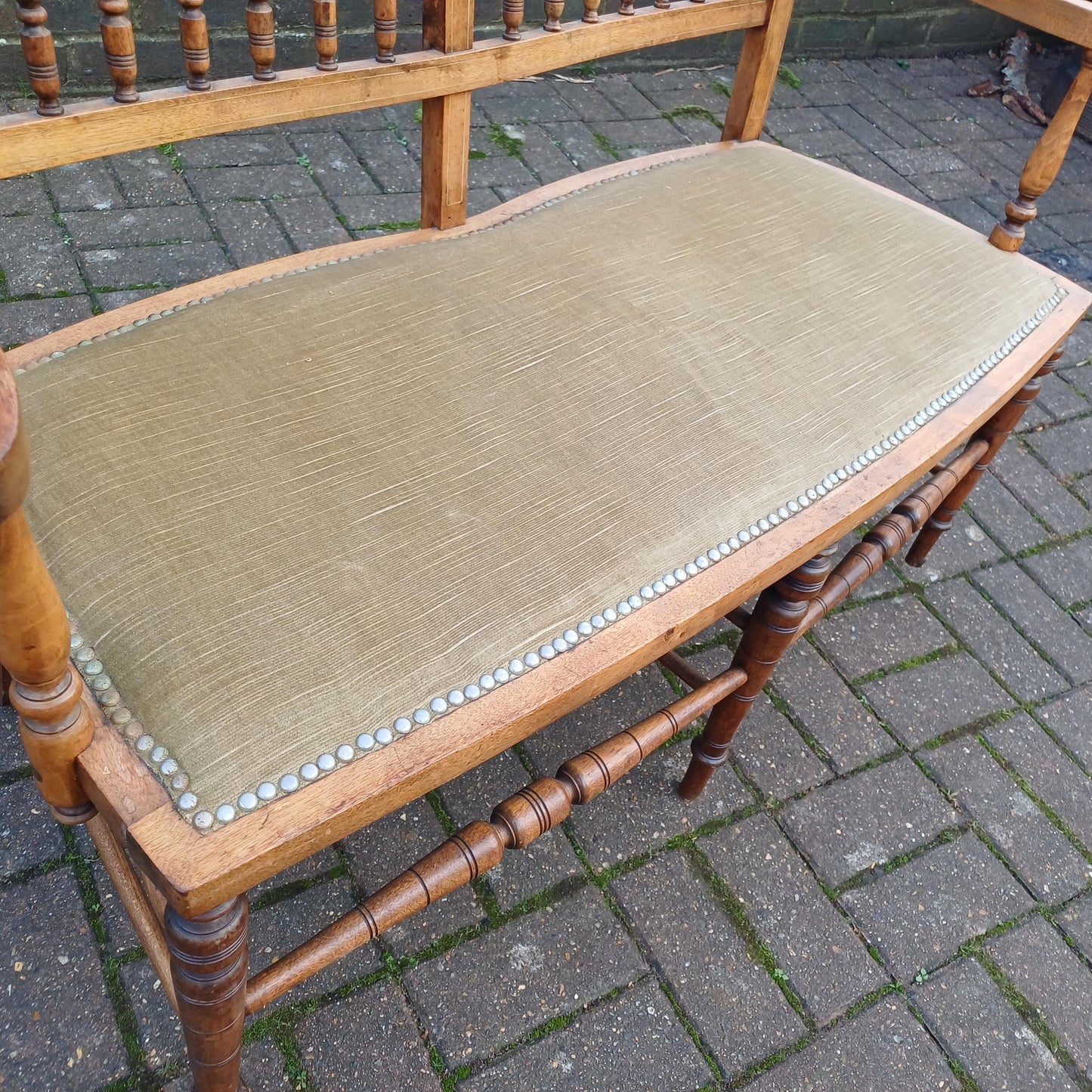 Beautiful Edwardian Mahogany Inlaid and Upholstered Lovers Double Chair Settle FREE HAND Delivery