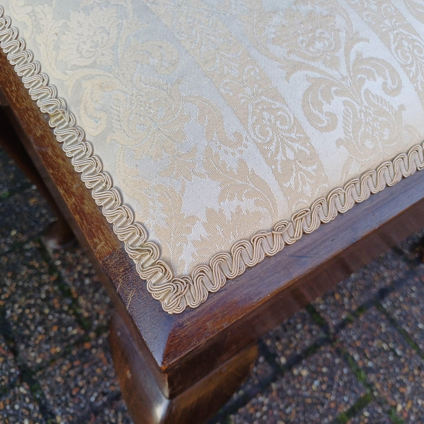 Newly Upholstered Vintage Edwardian Piano Stool with Music Compartment Cabriole Legs