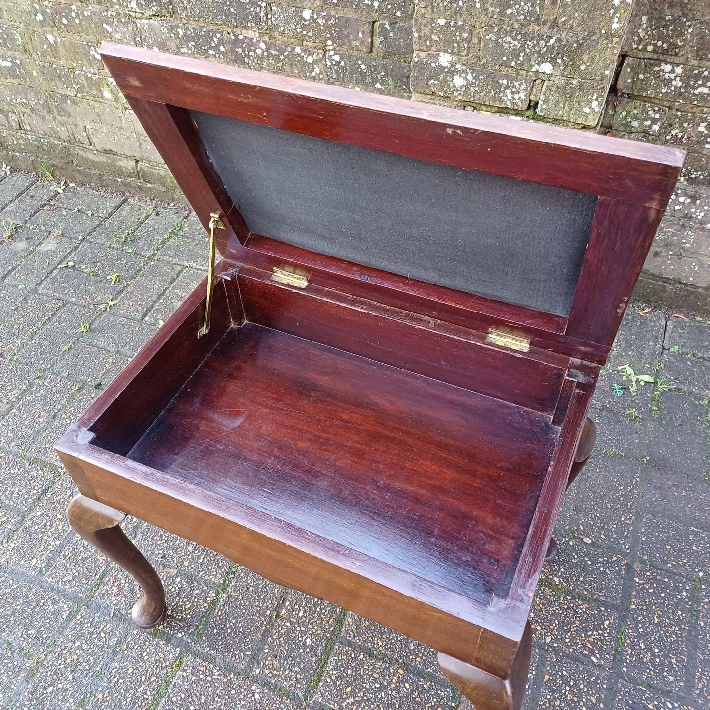 Newly Upholstered Vintage Edwardian Piano Stool with Music Compartment Cabriole Legs
