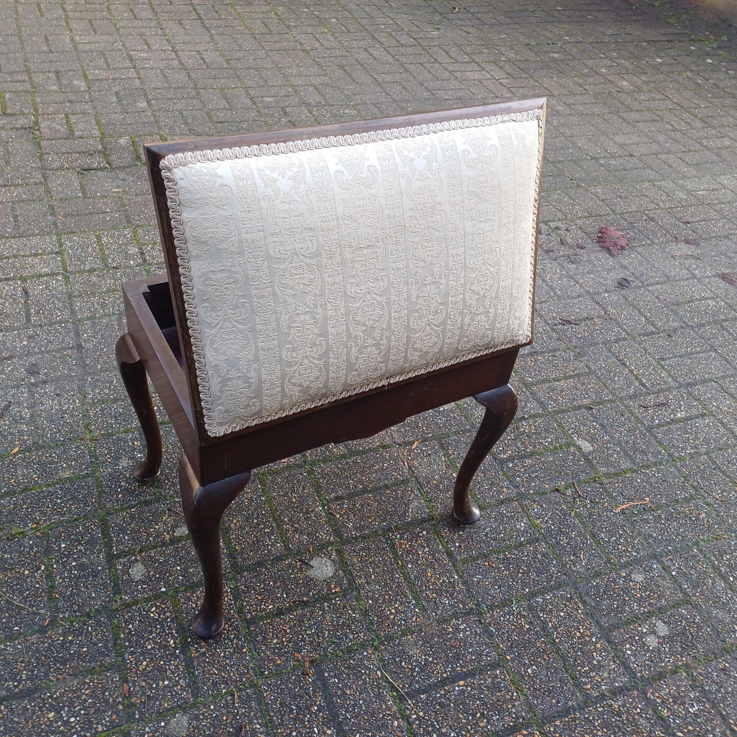 Newly Upholstered Vintage Edwardian Piano Stool with Music Compartment Cabriole Legs