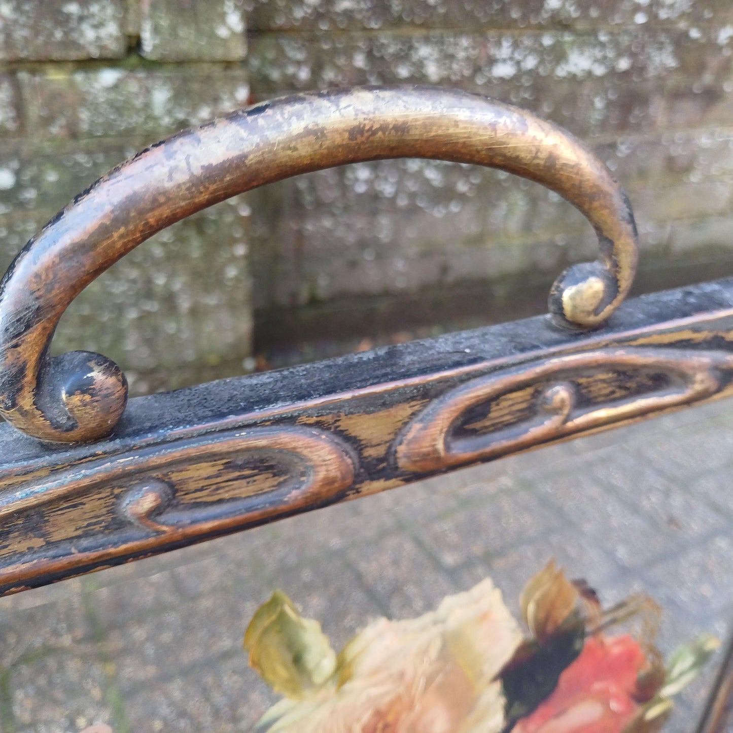 Stunning 1900s Vintage Art Nouveau Fire Screen Guard Style Hand Painted Roses in Oil