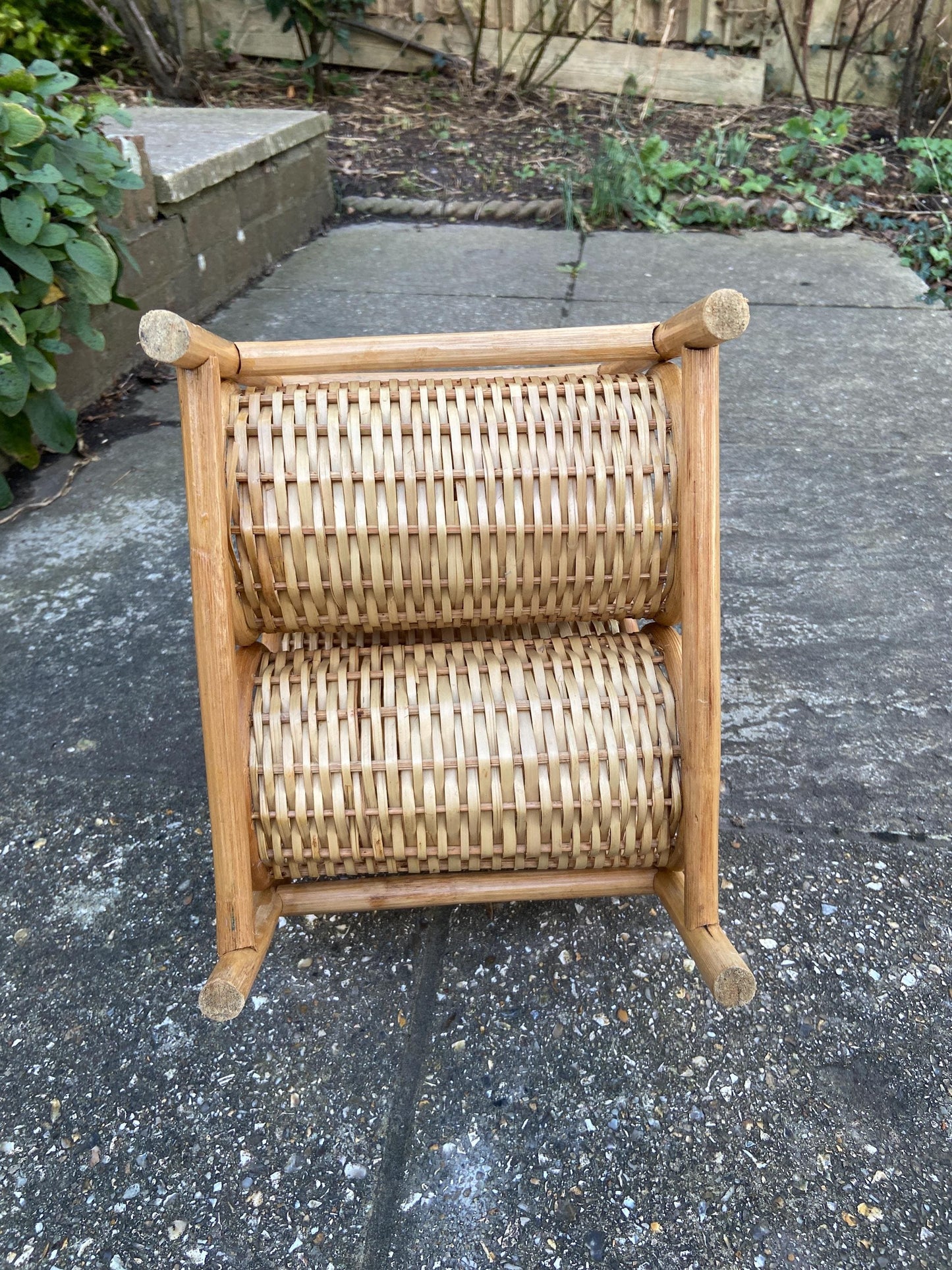 Retro Wine Rack - 5 bottle wine rack, 1970s wicker cane wine rack - VGC