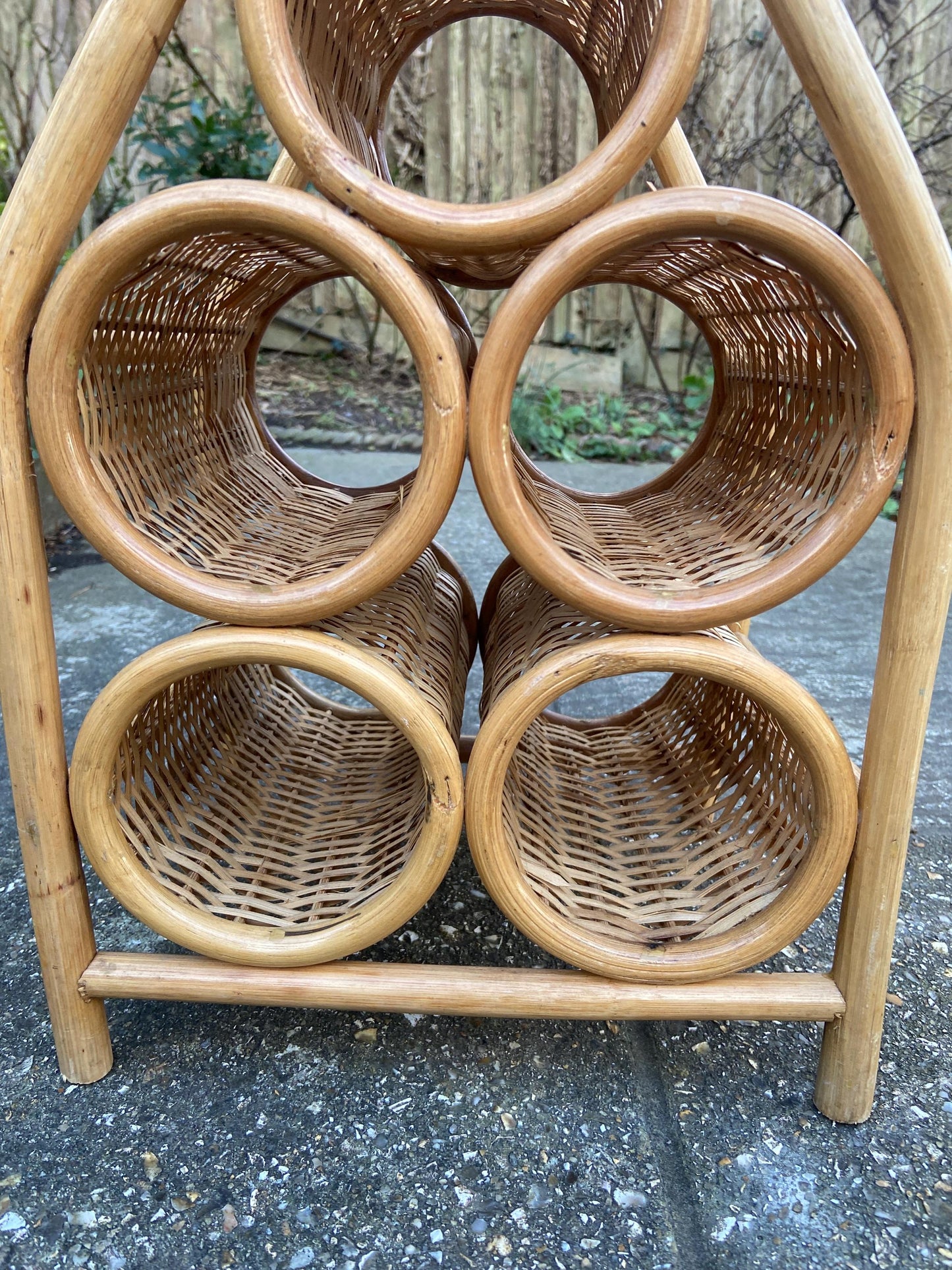 Retro Wine Rack - 5 bottle wine rack, 1970s wicker cane wine rack - VGC
