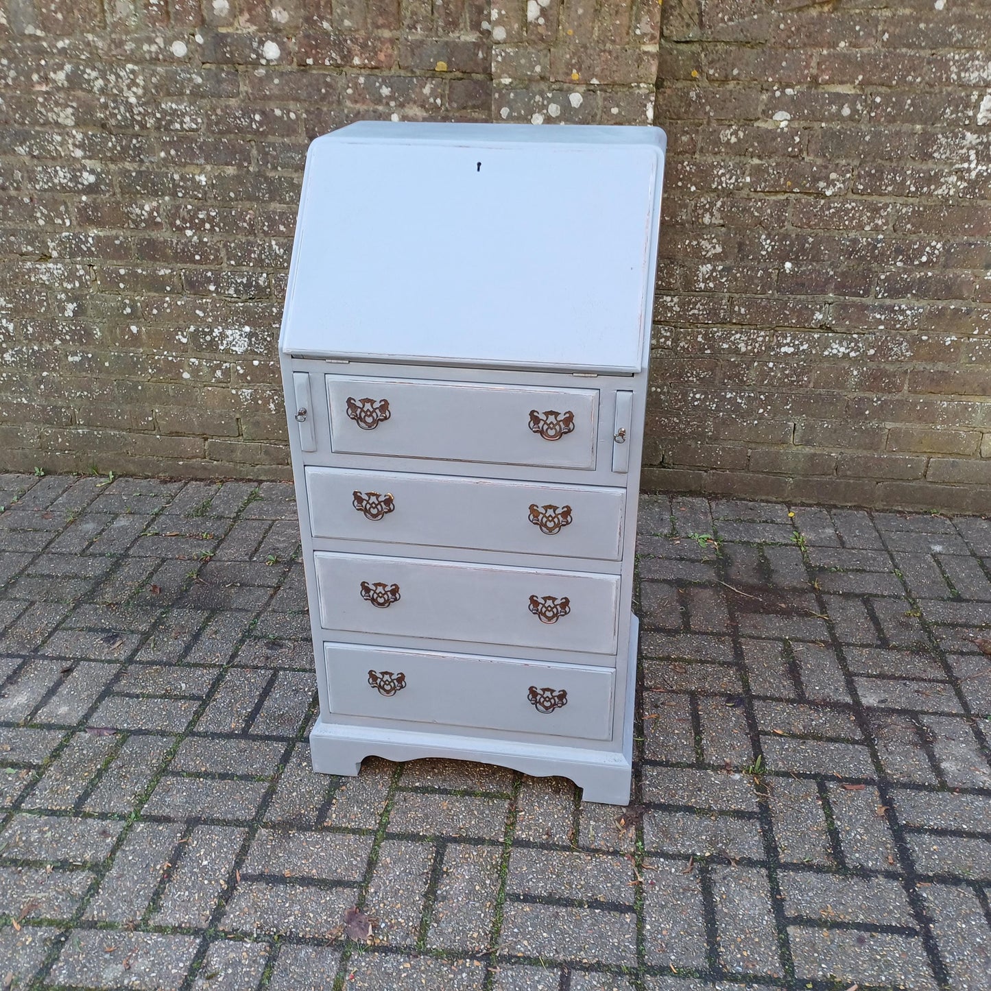 Upcycled Vintage Painted Grey Bureau Desk Chest of Drawers Very Practical Size FREE HAND Delivery