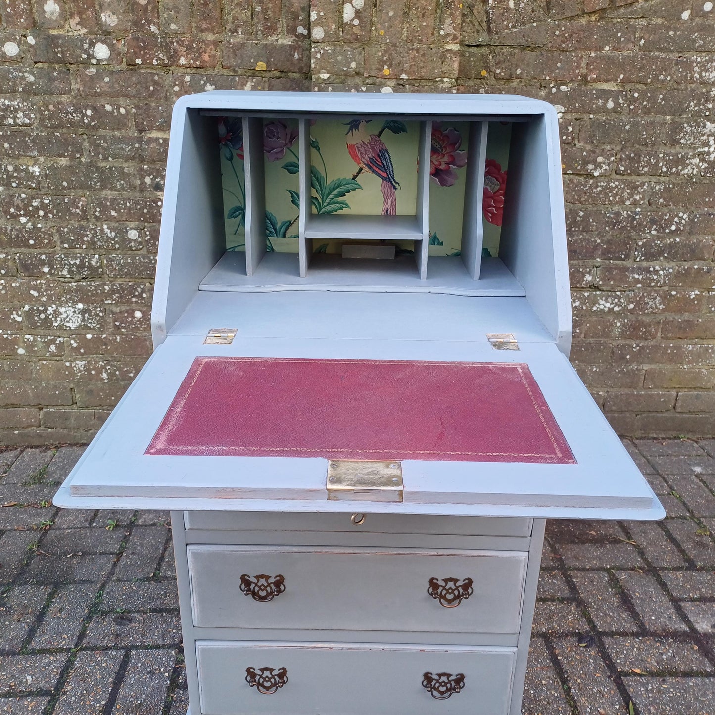 Upcycled Vintage Painted Grey Bureau Desk Chest of Drawers Very Practical Size FREE HAND Delivery