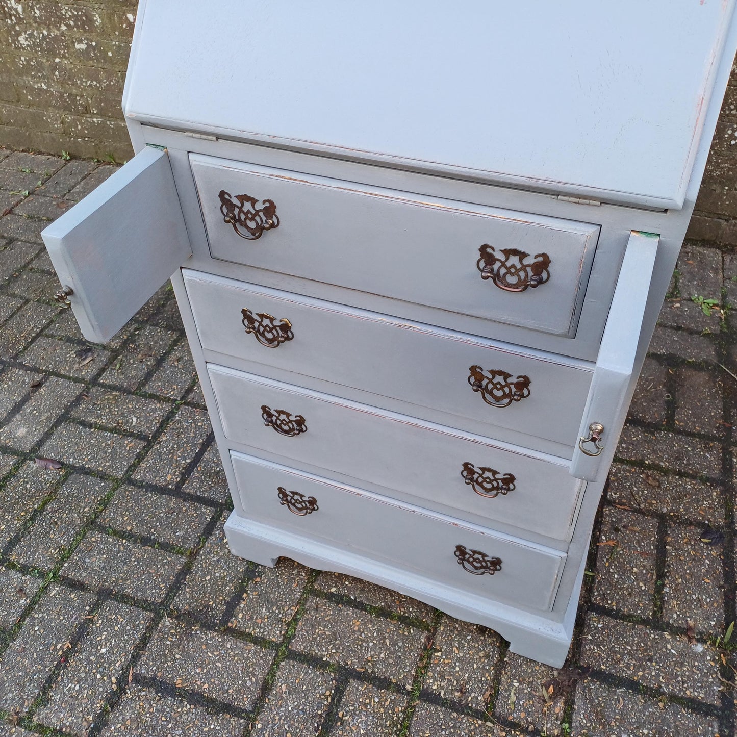 Upcycled Vintage Painted Grey Bureau Desk Chest of Drawers Very Practical Size FREE HAND Delivery