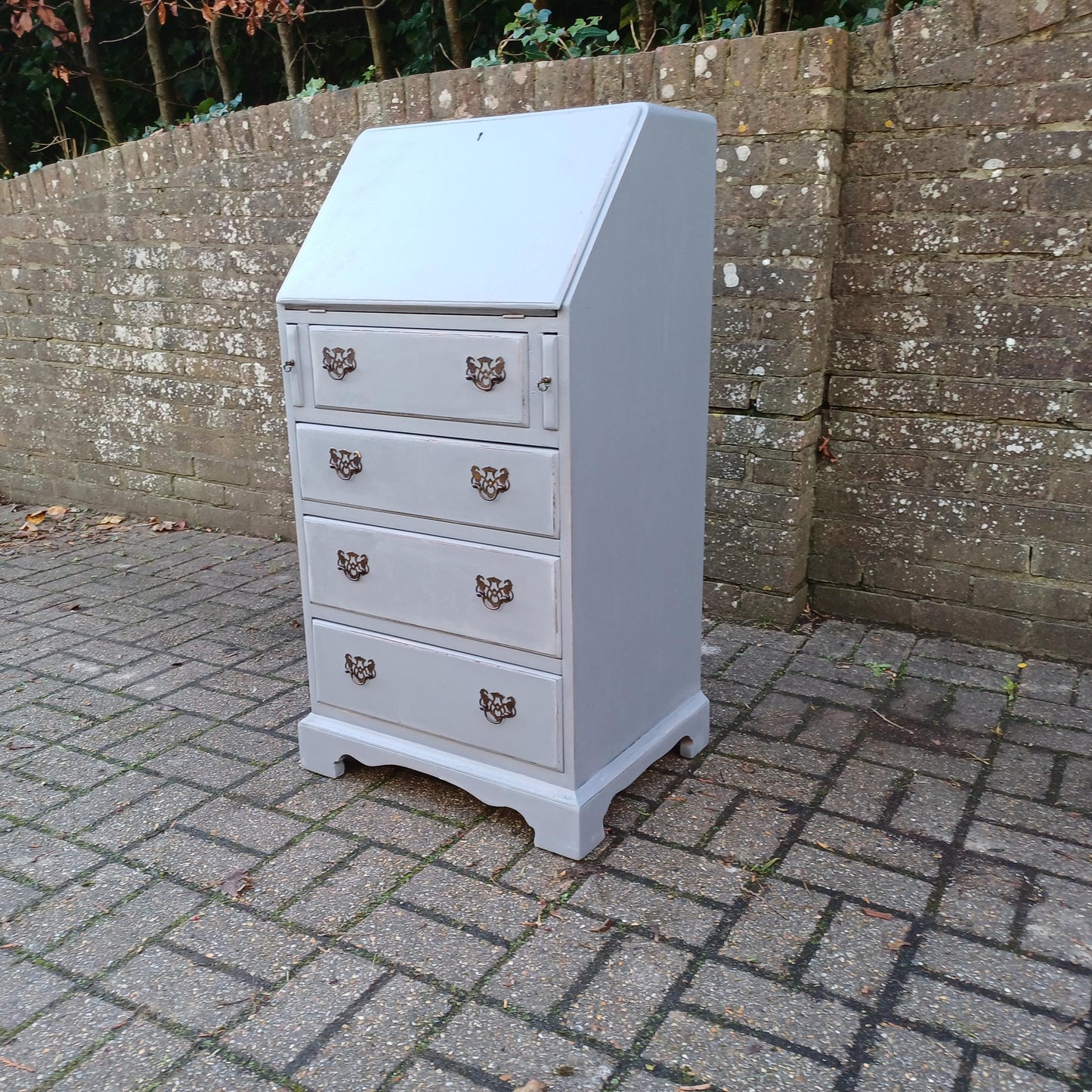 Upcycled Vintage Painted Grey Bureau Desk Chest of Drawers Very Practical Size FREE HAND Delivery