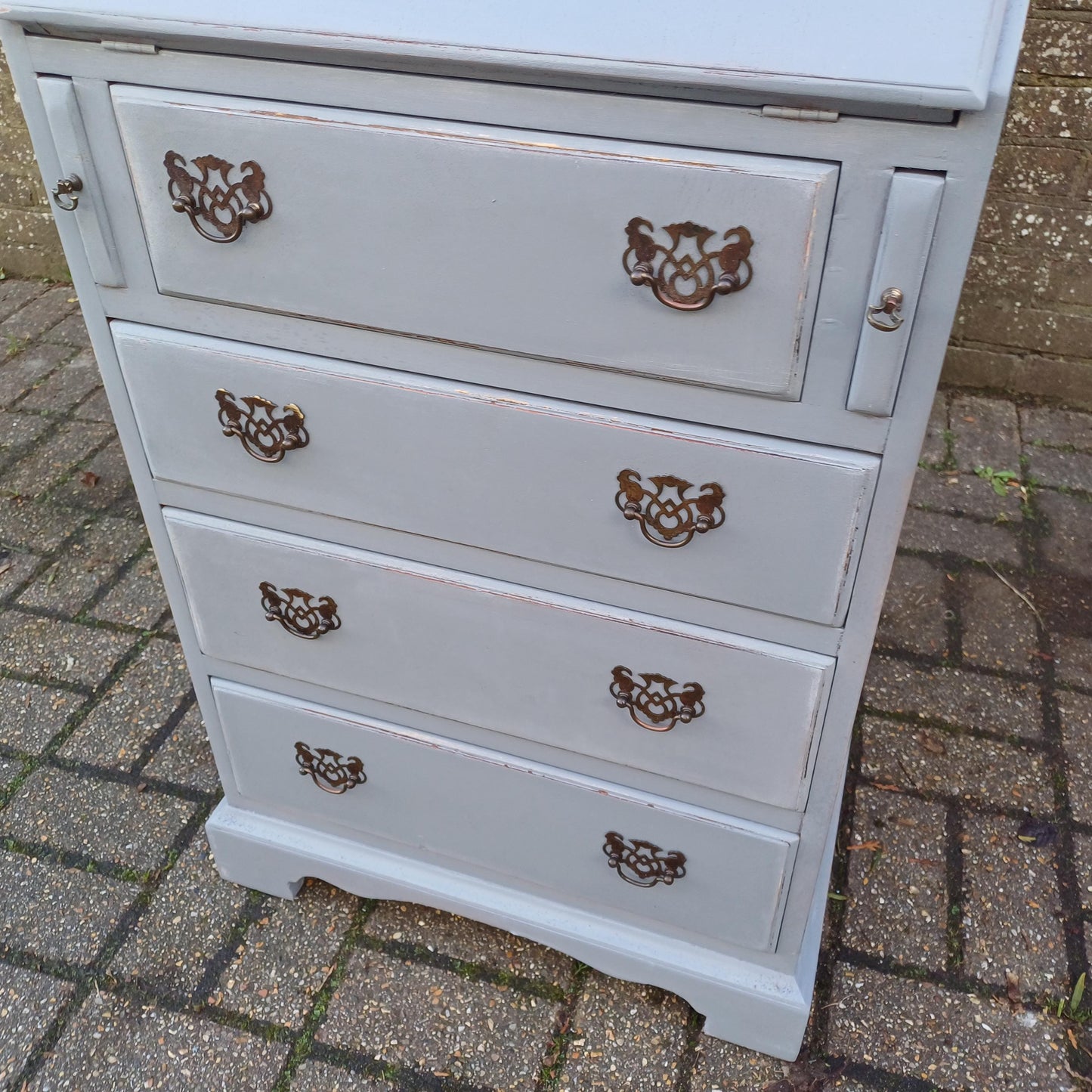 Upcycled Vintage Painted Grey Bureau Desk Chest of Drawers Very Practical Size FREE HAND Delivery
