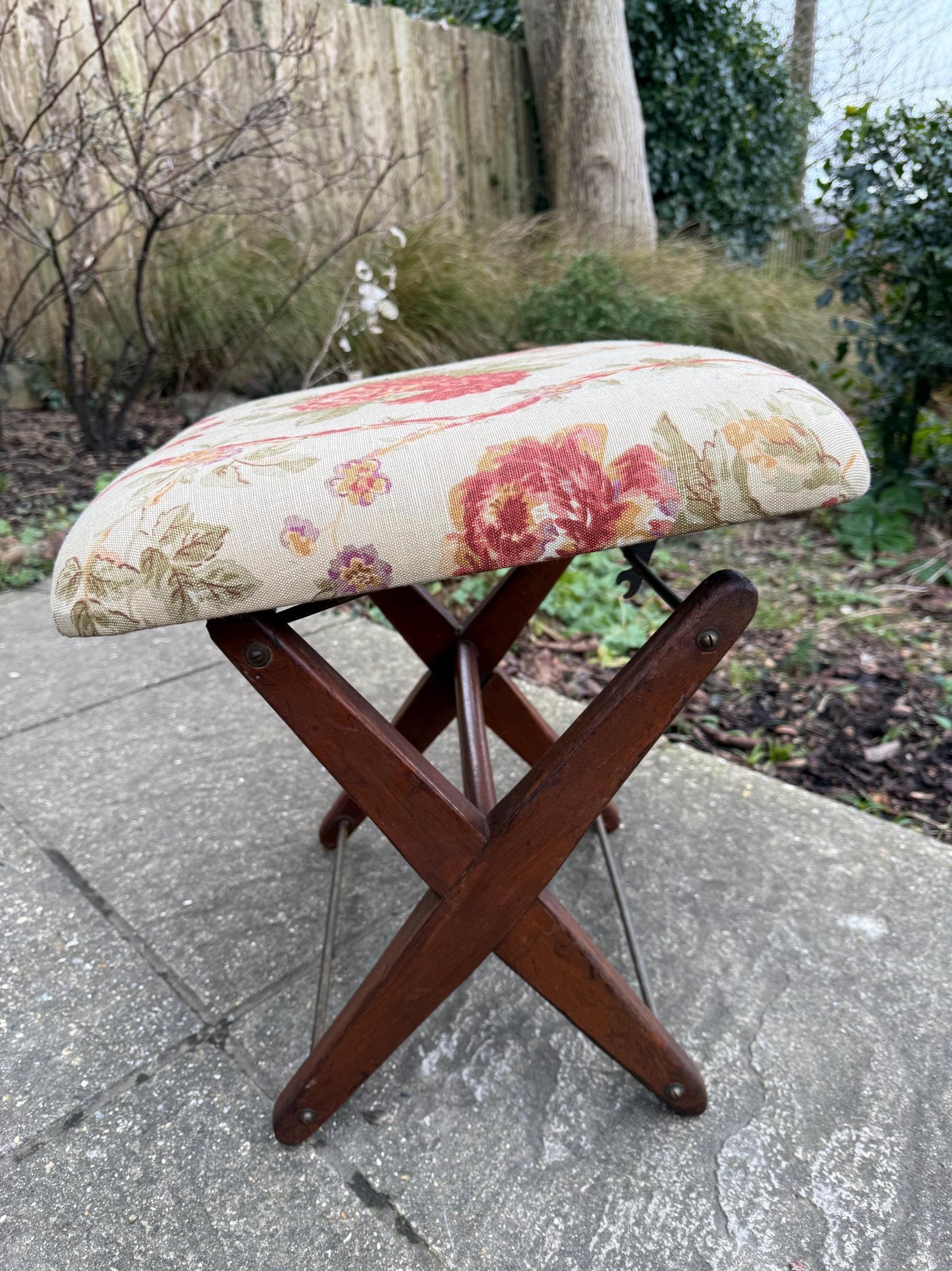 Adjustable Vintage Foot Stool, Gout Stool, Footstool, Upholstered folding stool