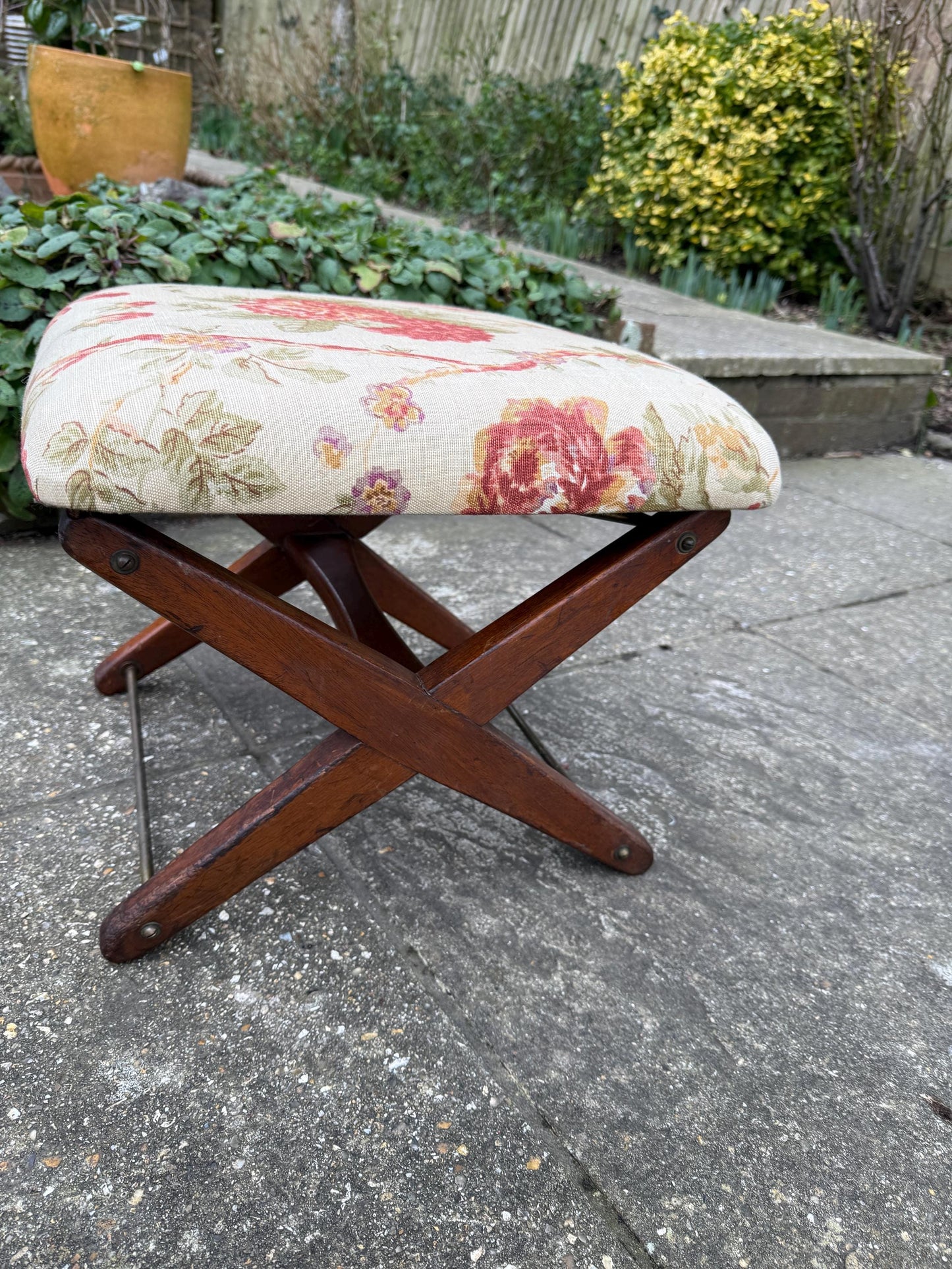 Adjustable Vintage Foot Stool, Gout Stool, Footstool, Upholstered folding stool