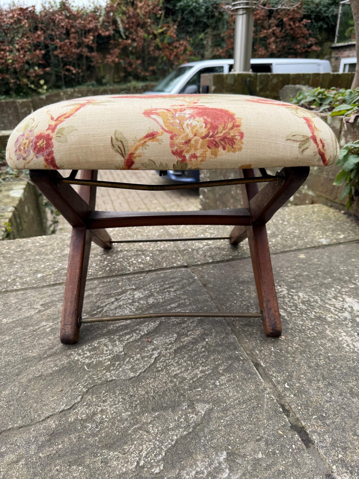 Adjustable Vintage Foot Stool, Gout Stool, Footstool, Upholstered folding stool