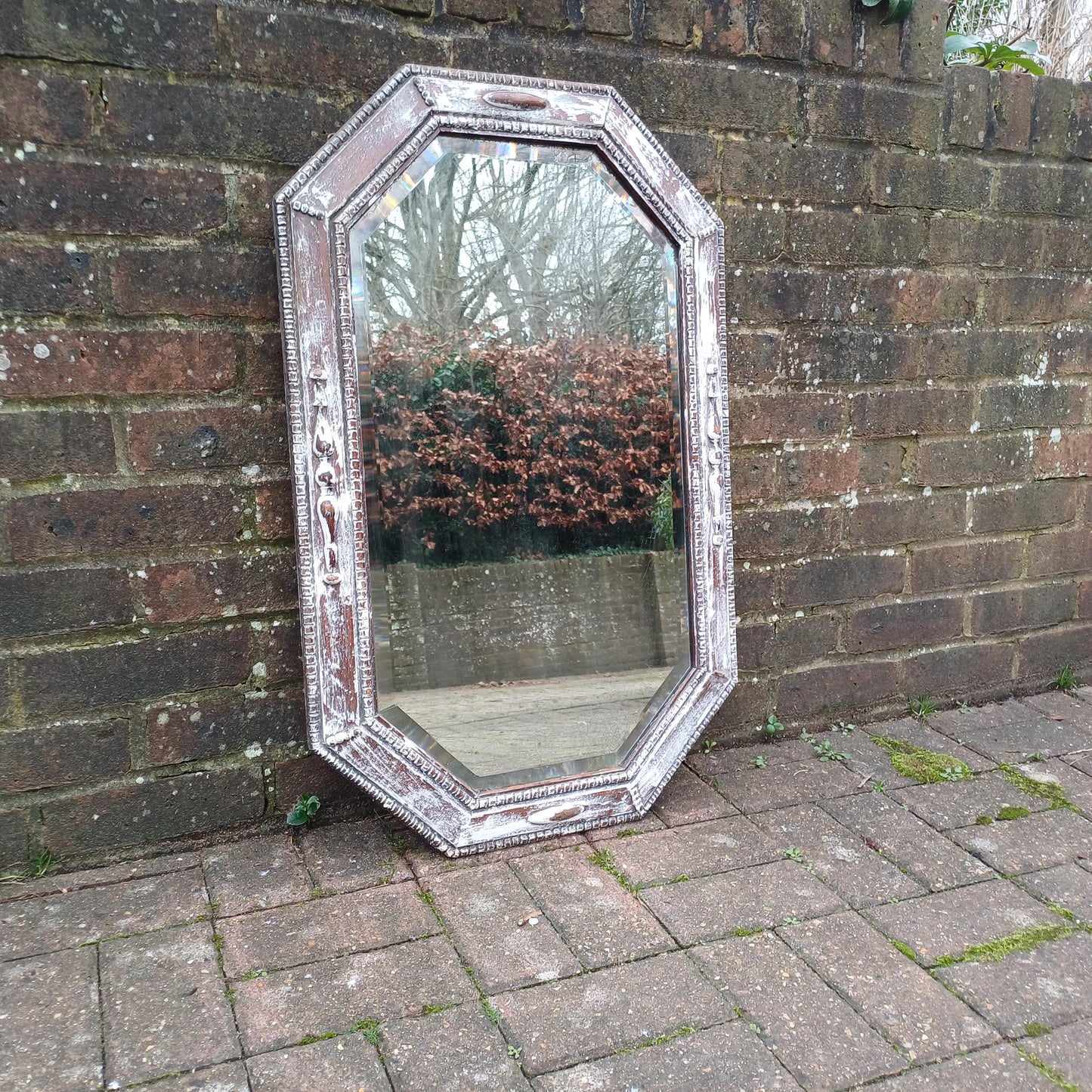 A Superb Unique Upcycled Vintage 1920s Painted Oak Mirror with Amazing Aged Glass