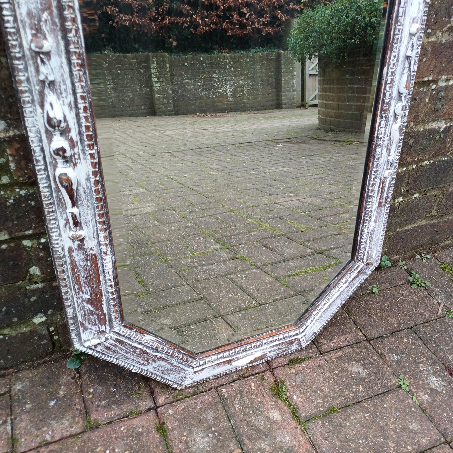 A Superb Unique Upcycled Vintage 1920s Painted Oak Mirror with Amazing Aged Glass