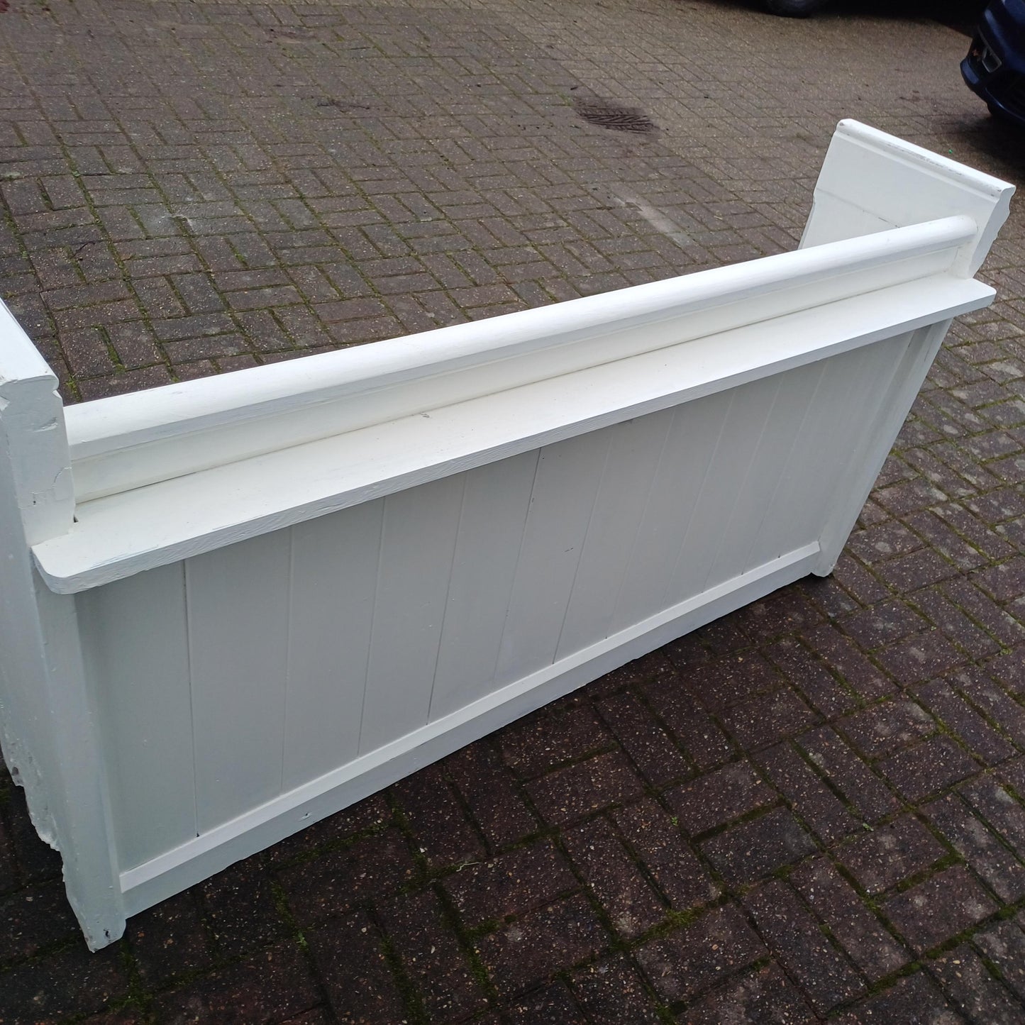 Superb Vintage Victorian Painted Rustic Pew Bench in Farrow and Ball White