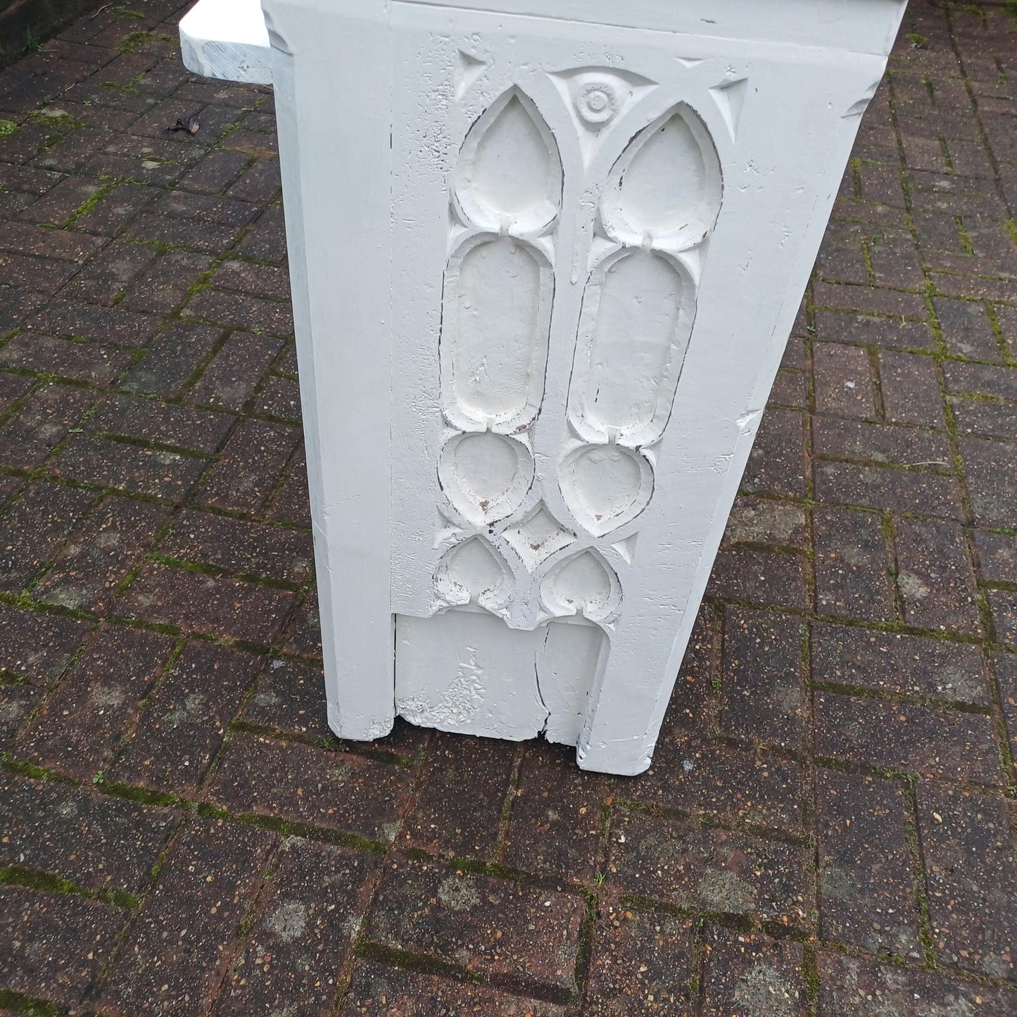 Superb Vintage Victorian Painted Rustic Pew Bench in Farrow and Ball White