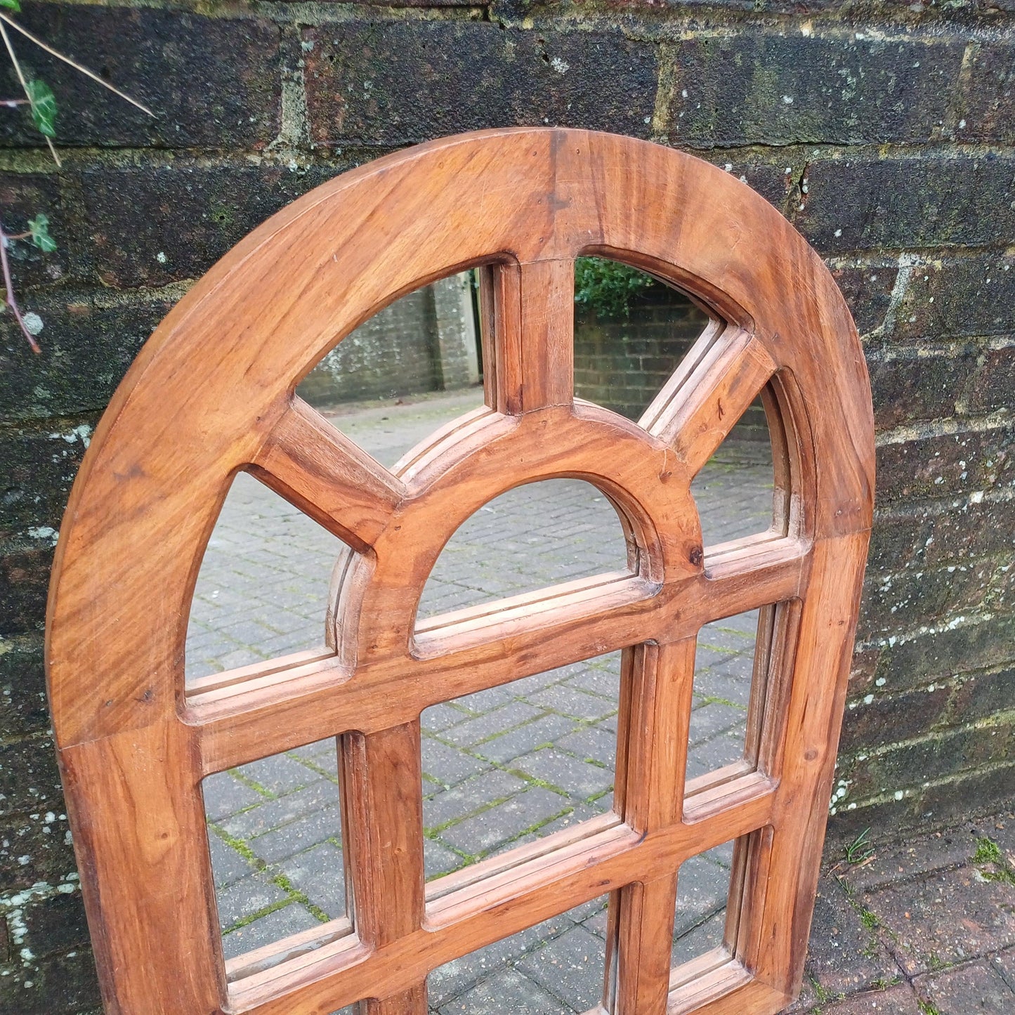 Grand Hardwood Chunky Arched Heavy Decorative Vintage 80s Wall Mirror Natural Finish with Character