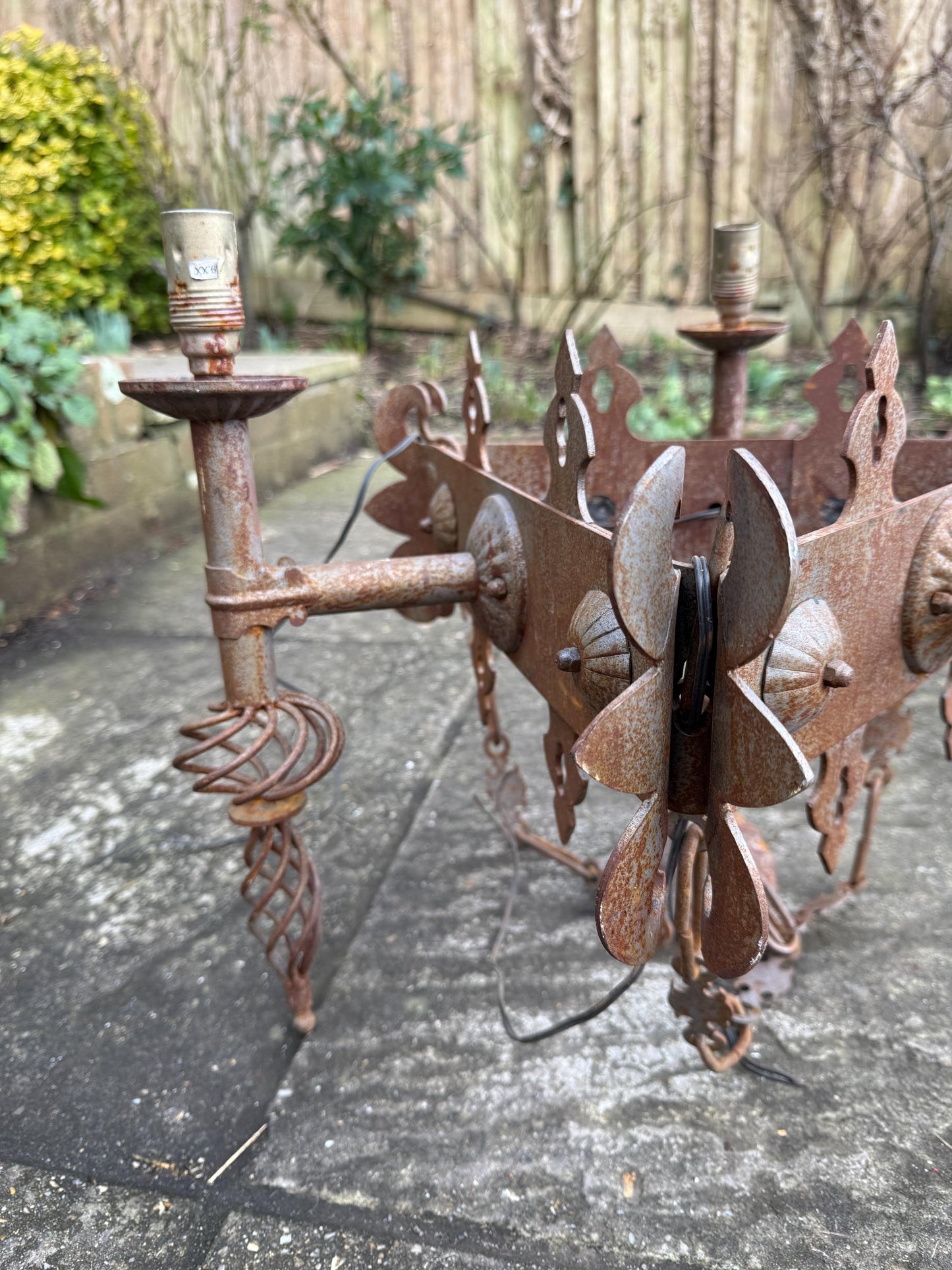 Early 1900s Heavy Medieval Style, Gothic Style Iron Ceiling Light, Gothic Revival Vintage Iron Hanging Light
