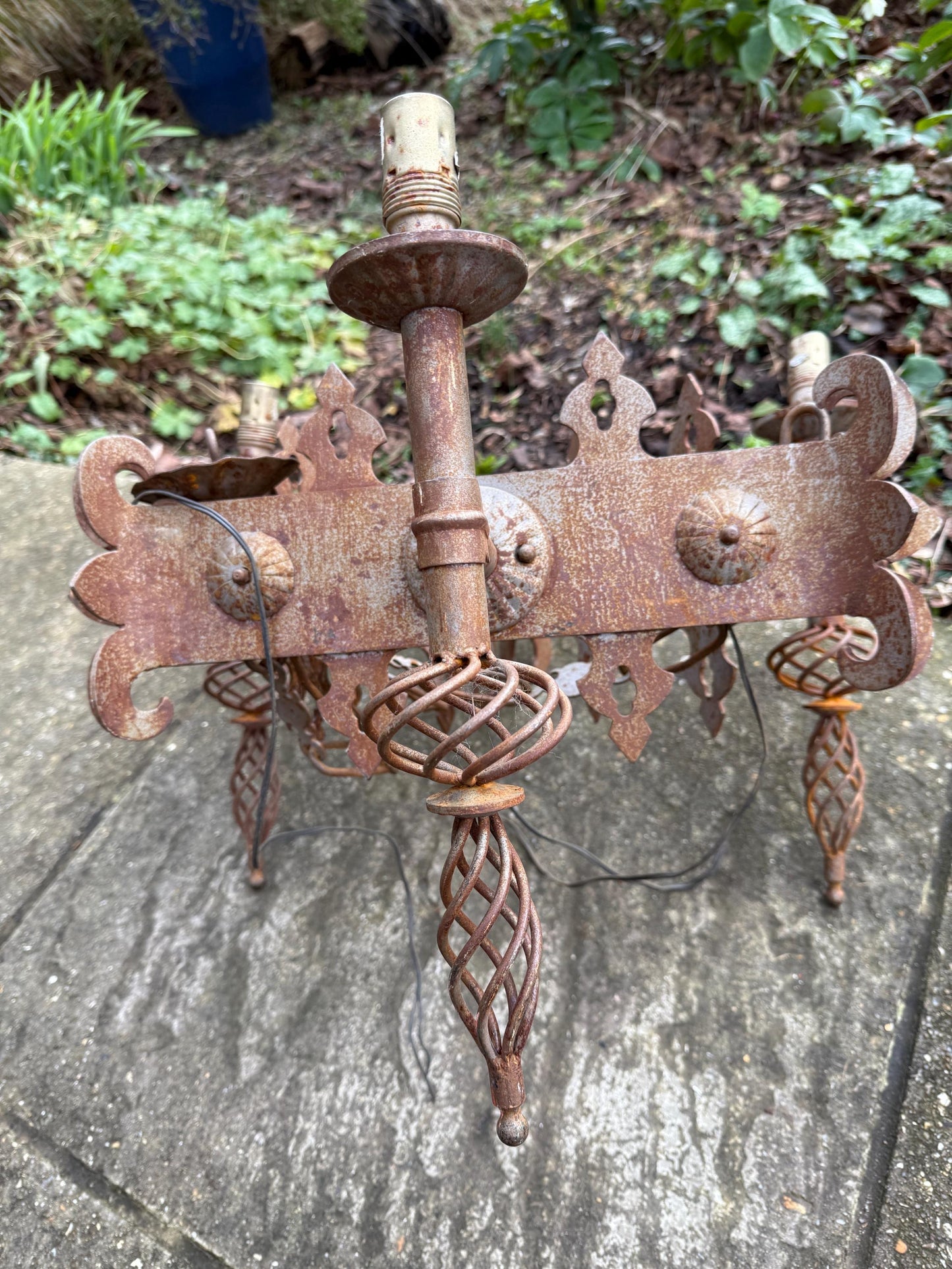 Early 1900s Heavy Medieval Style, Gothic Style Iron Ceiling Light, Gothic Revival Vintage Iron Hanging Light