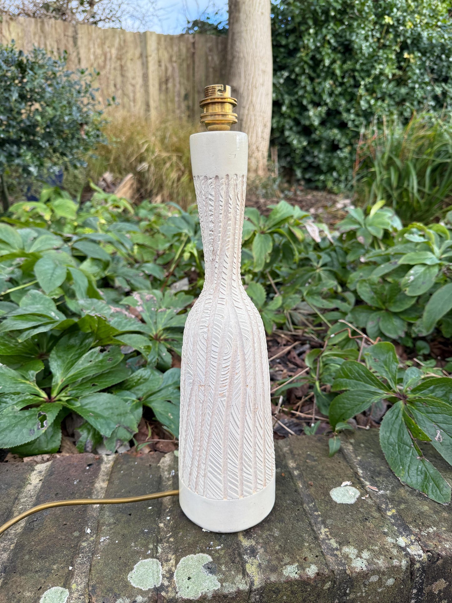 1970s Retro Bottle Shape Table Lamp - wood effect design - working - 40cm tall